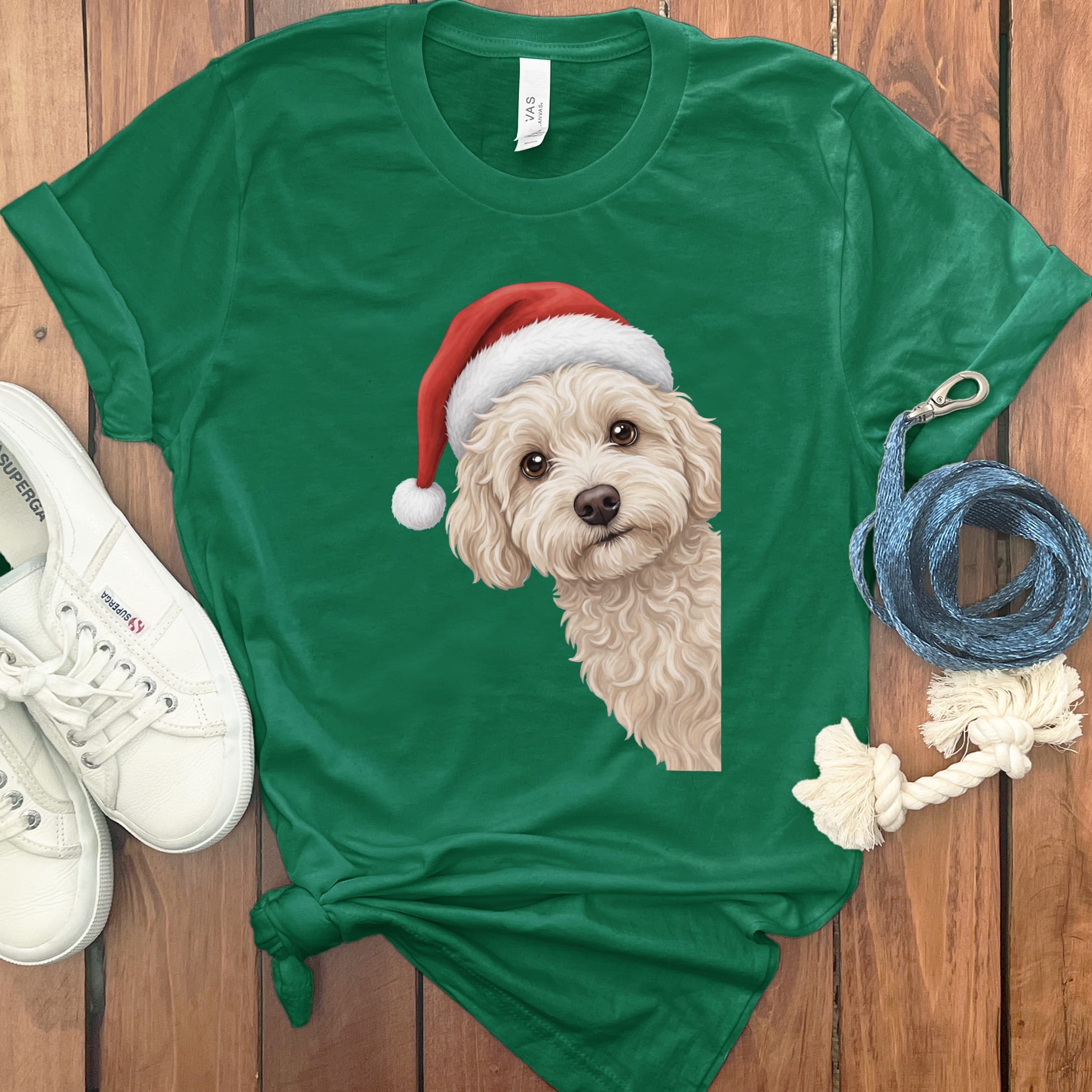Maltipoo Holiday Santa T-Shirt in Kelly / S by Puppy Jo