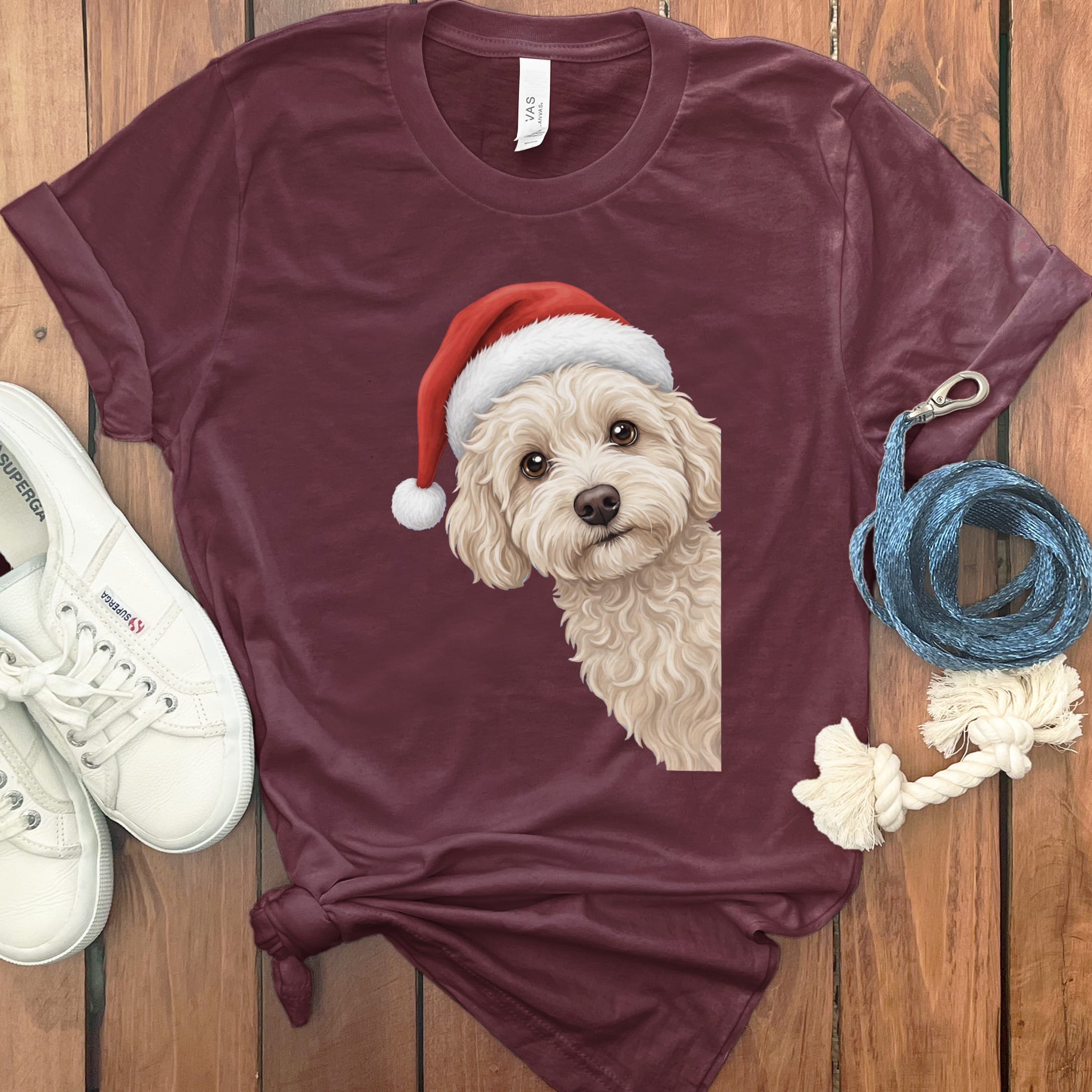 Maltipoo Holiday Santa T-Shirt in Maroon / S by Puppy Jo