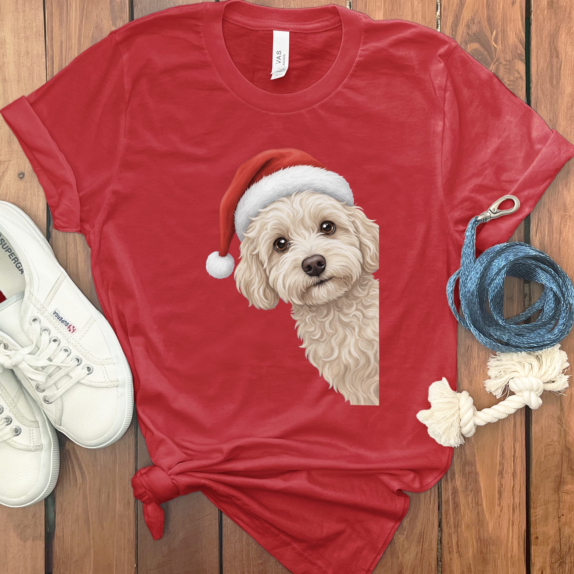 Maltipoo Holiday Santa T-Shirt in Red / S by Puppy Jo