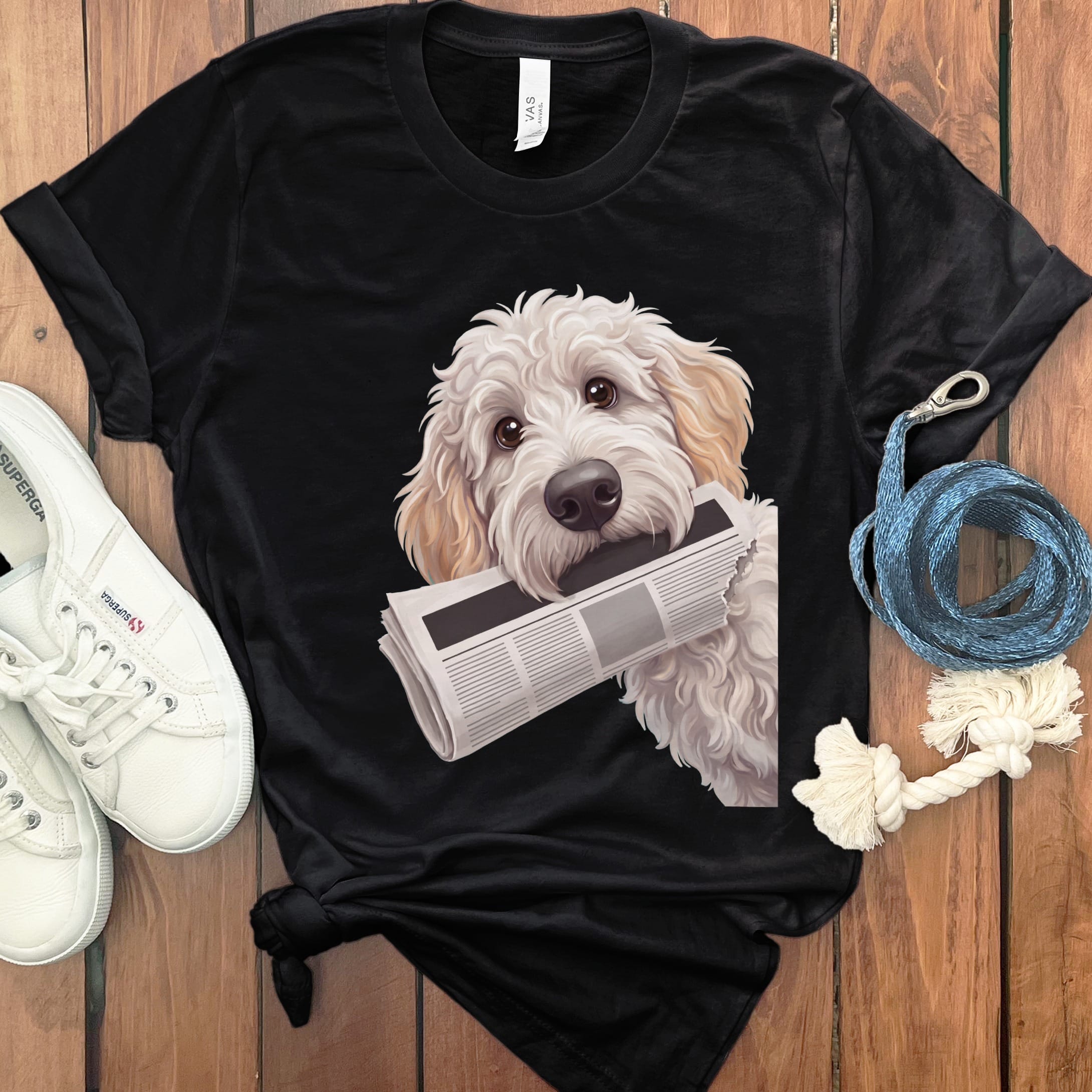 Maltipoo Newspaper T-Shirt in Black / S by Puppy Jo