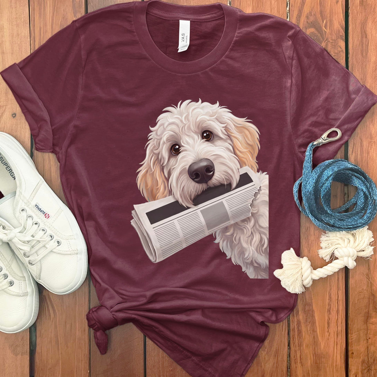 Maltipoo Newspaper T-Shirt in Maroon / S by Puppy Jo