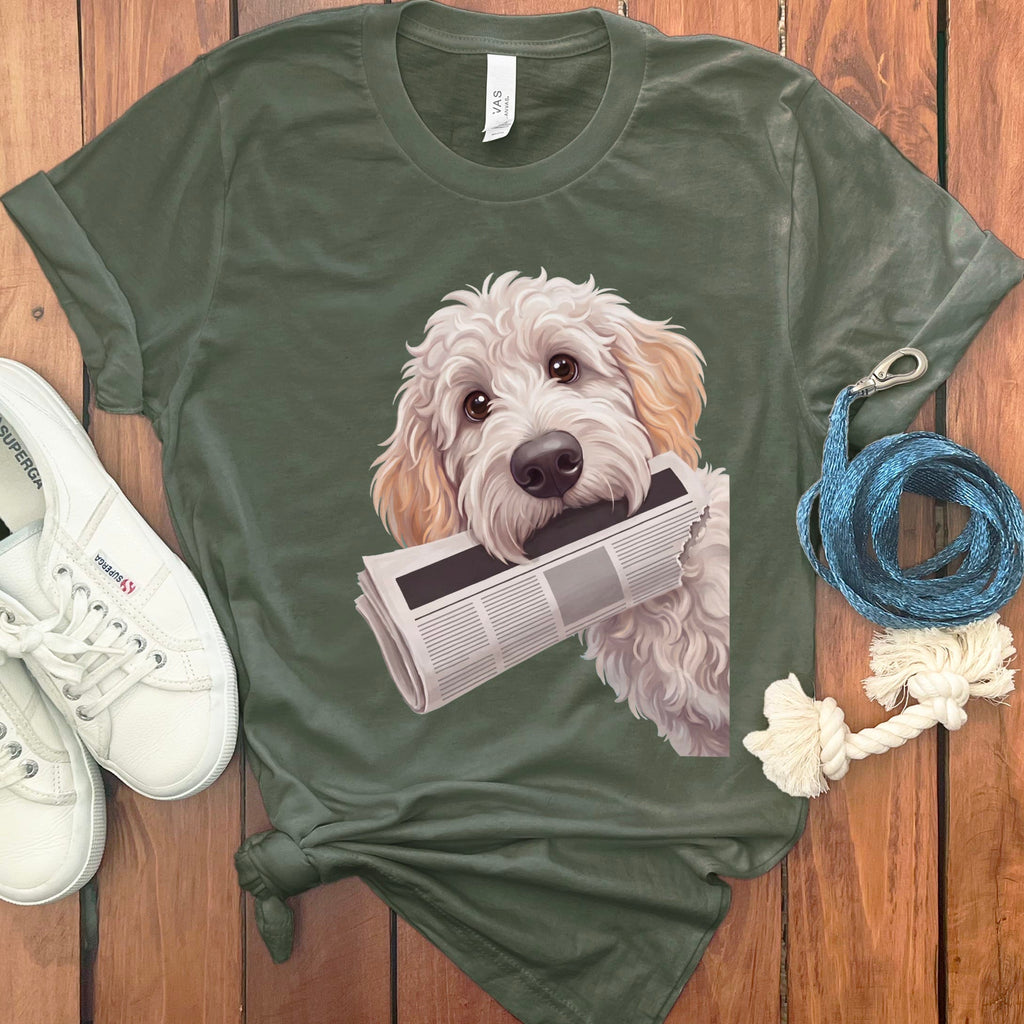 Maltipoo Newspaper T-Shirt in Military Green / S by Puppy Jo
