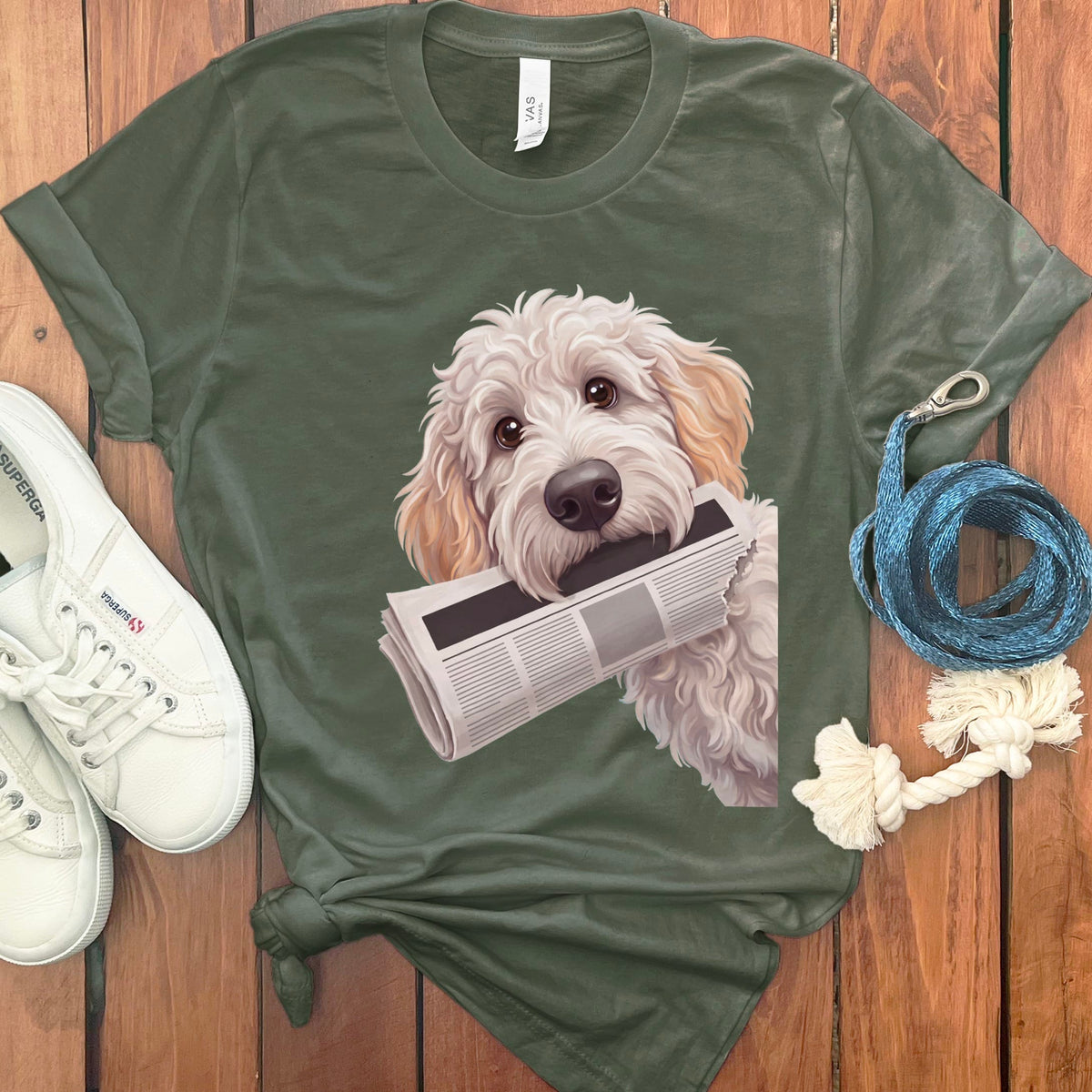 Maltipoo Newspaper T-Shirt in Military Green / S by Puppy Jo