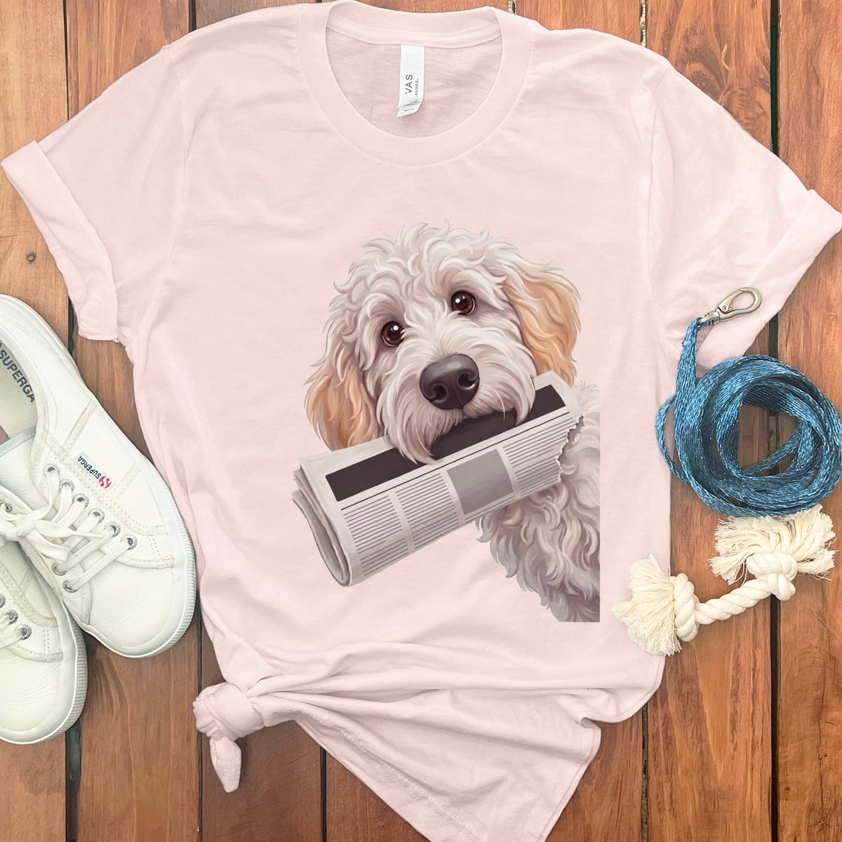 Maltipoo Newspaper T-Shirt in Soft Pink / S by Puppy Jo