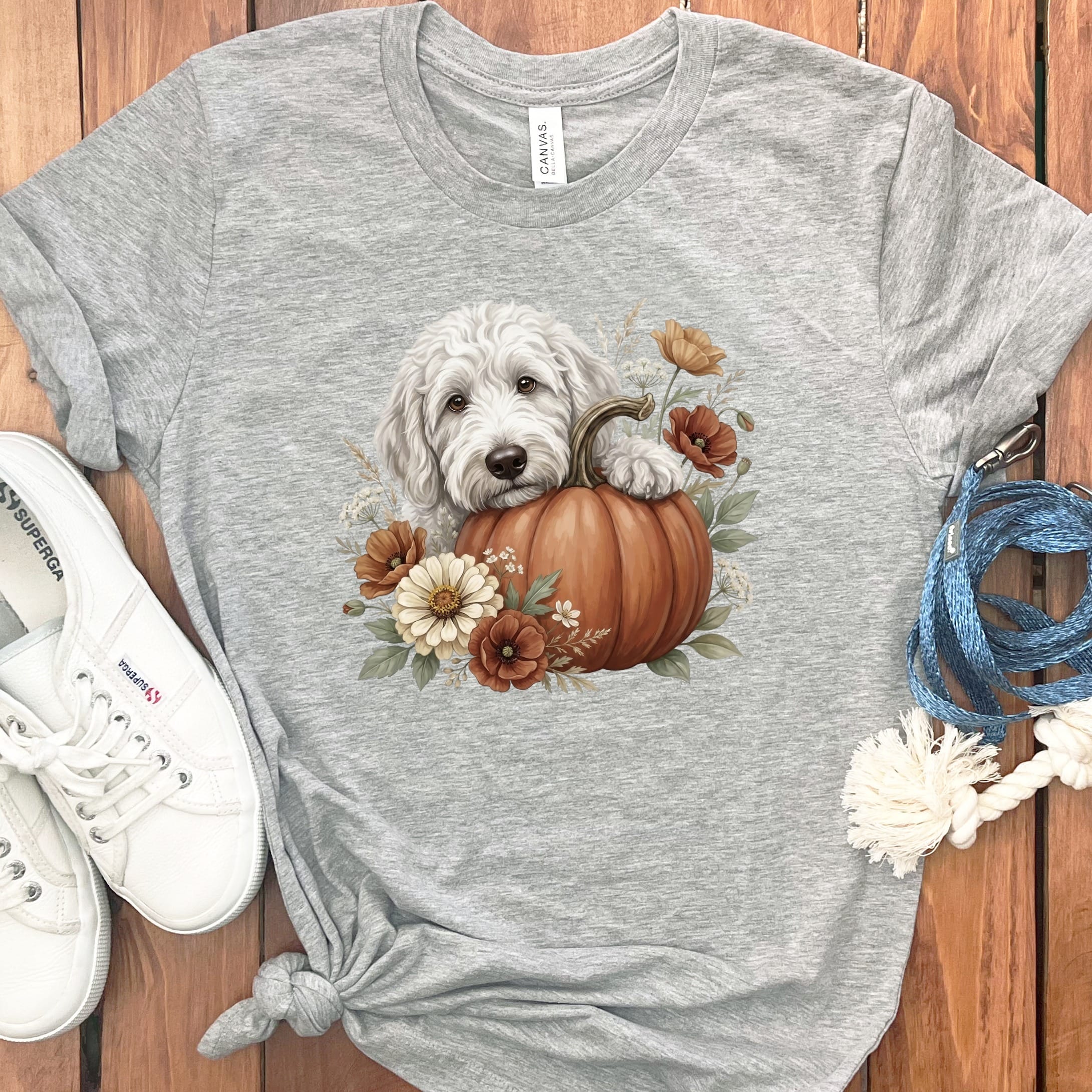 Maltipoo Pumpkin Hug T-Shirt in Athletic Heather / S by Puppy Jo