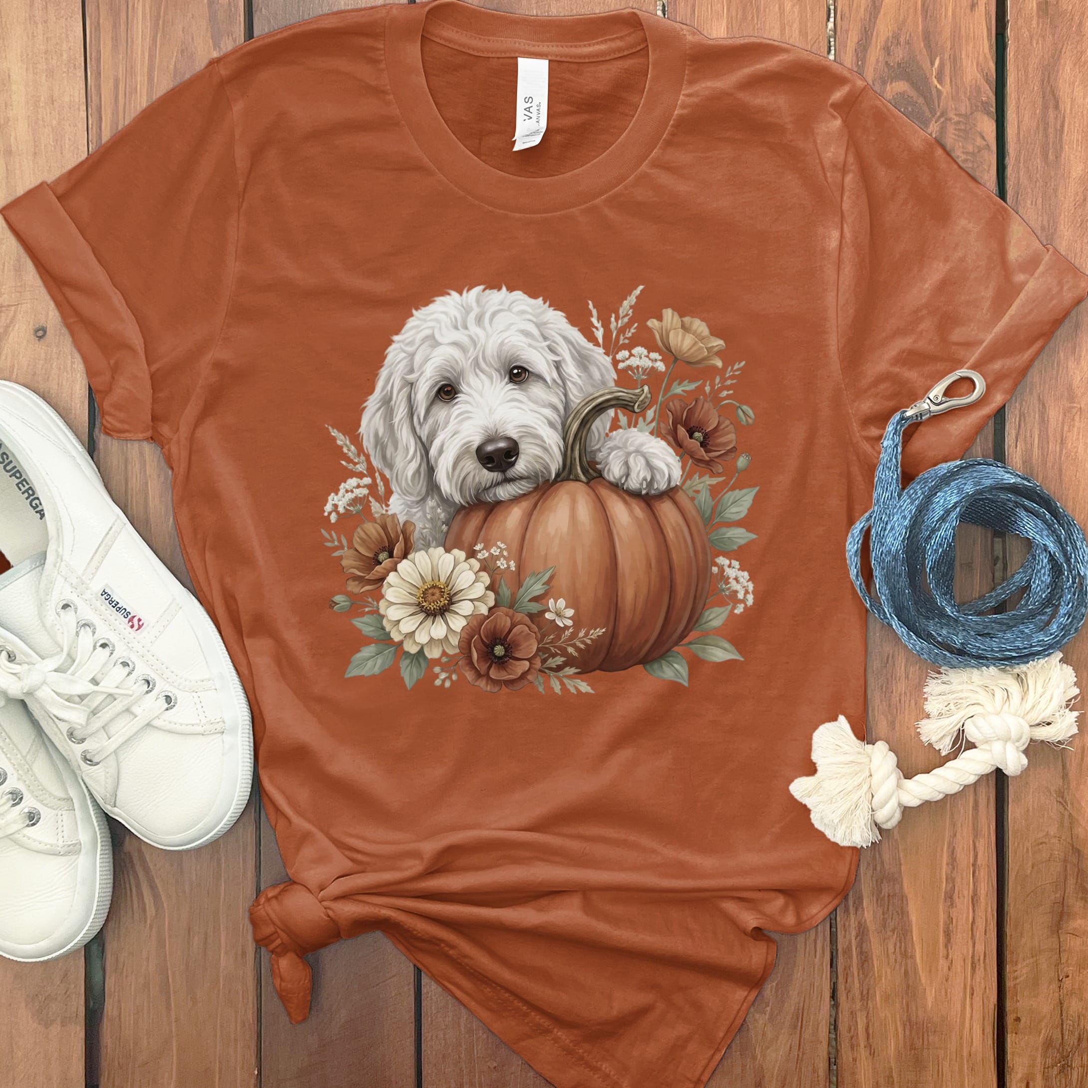 Maltipoo Pumpkin Hug T-Shirt in Autumn / S by Puppy Jo