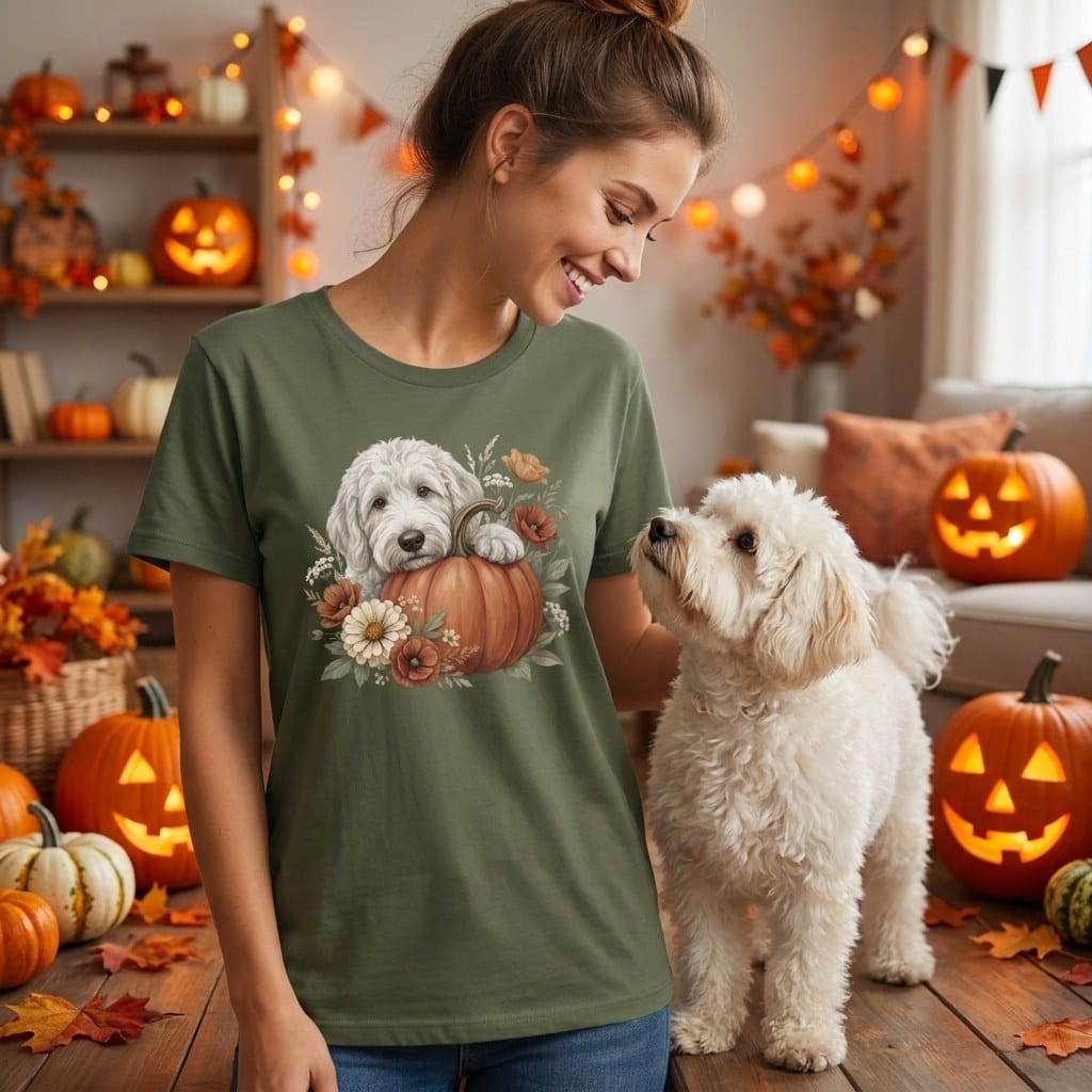Maltipoo Pumpkin Hug T-Shirt in by Puppy Jo