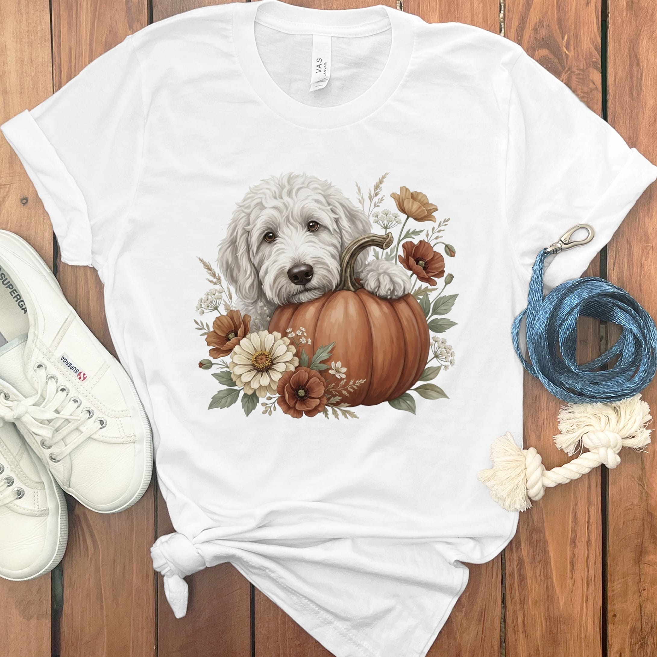 Maltipoo Pumpkin Hug T-Shirt in White / S by Puppy Jo