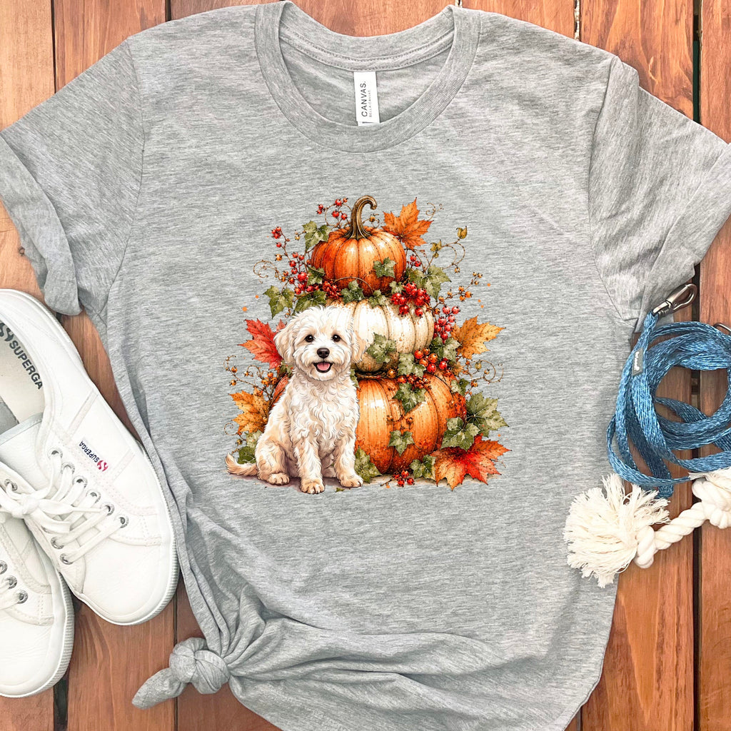 Maltipoo Pumpkin Ivy T-Shirt in Athletic Heather / S by Puppy Jo