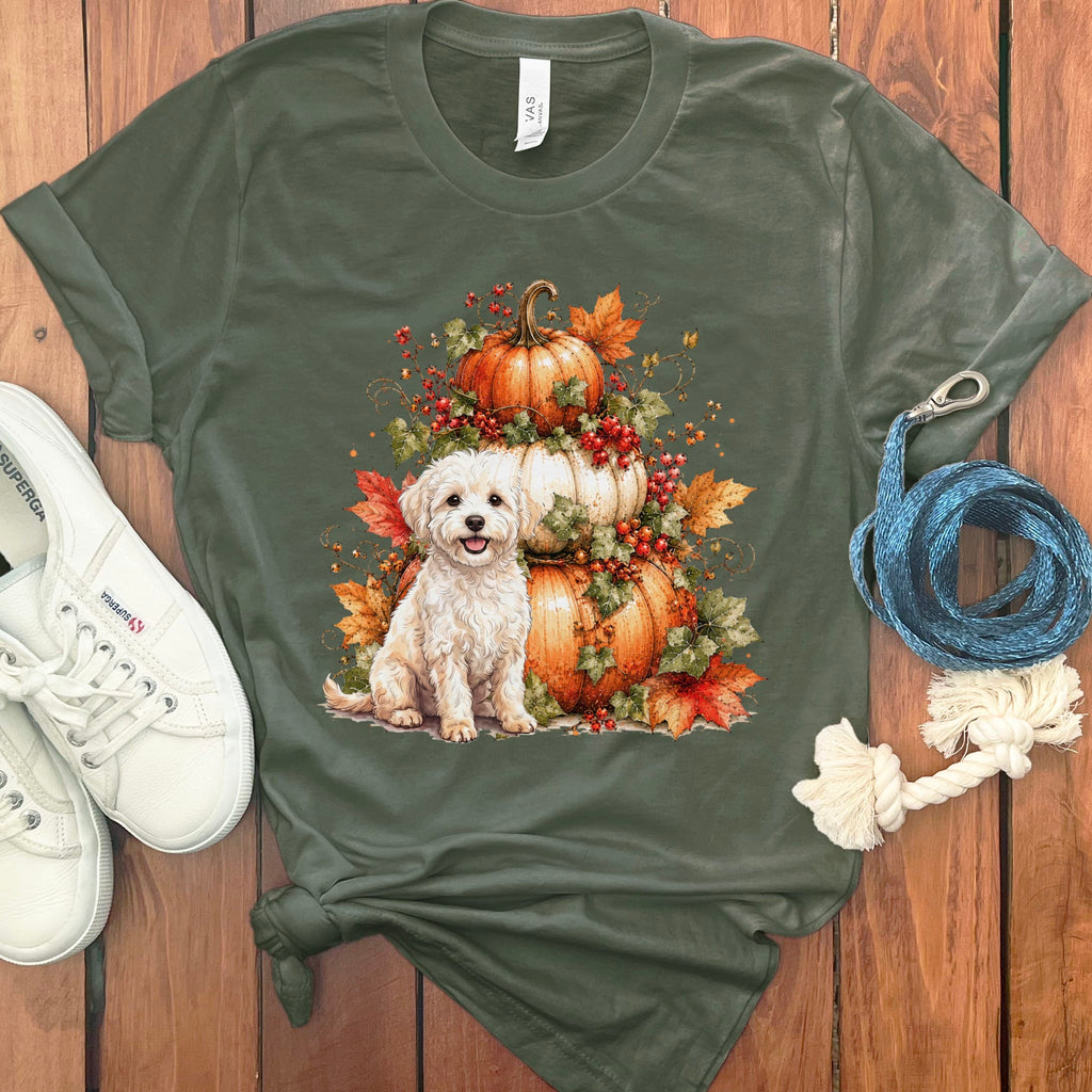 Maltipoo Pumpkin Ivy T-Shirt in Military Green / S by Puppy Jo