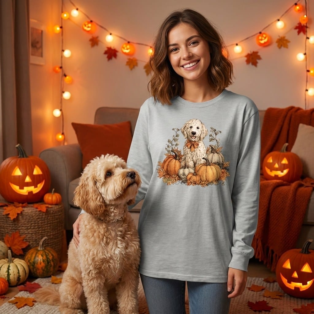 Maltipoo Pumpkin Time Long Sleeve T-Shirt in by Puppy Jo