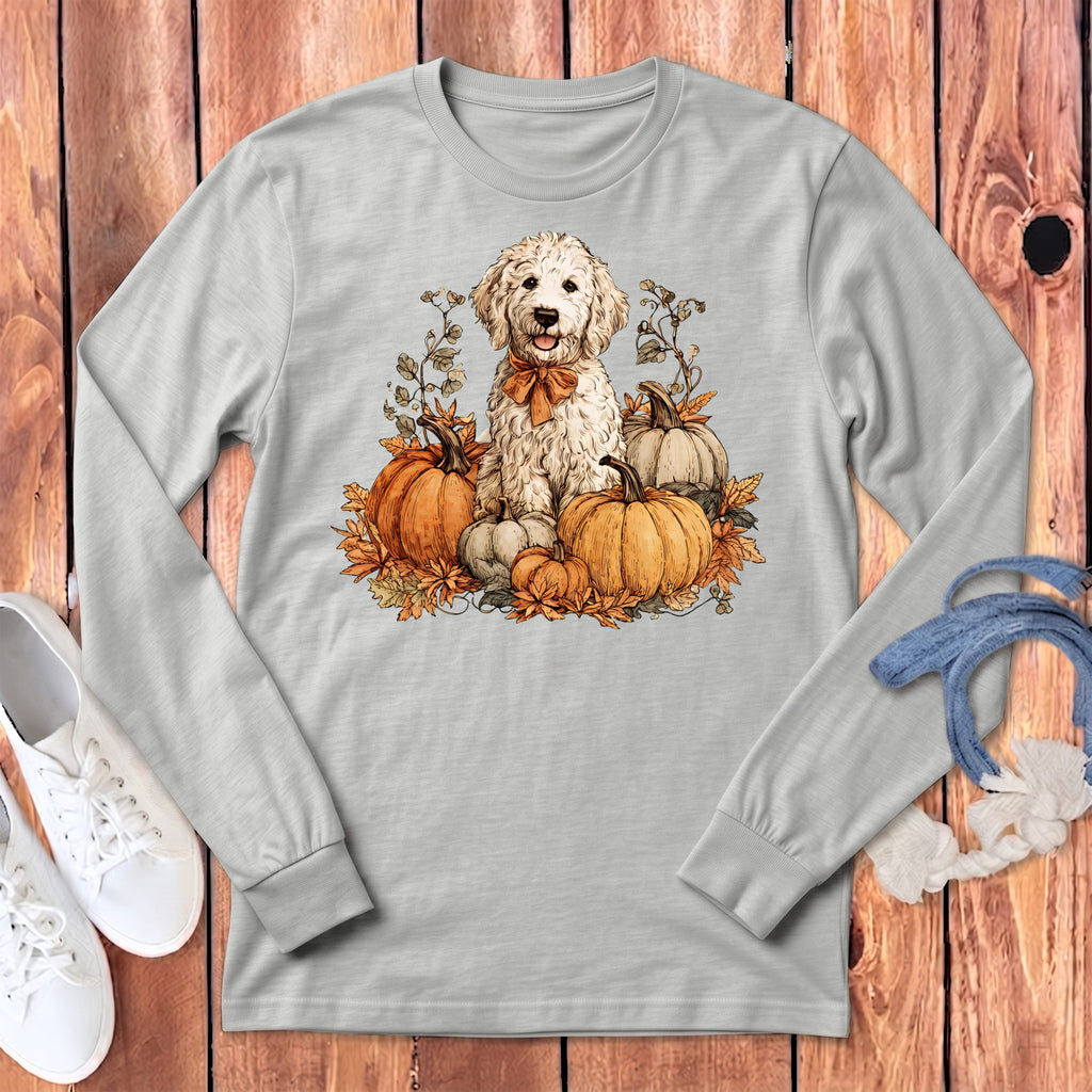 Maltipoo Pumpkin Time Long Sleeve T-Shirt in S / Athletic Heather by Puppy Jo