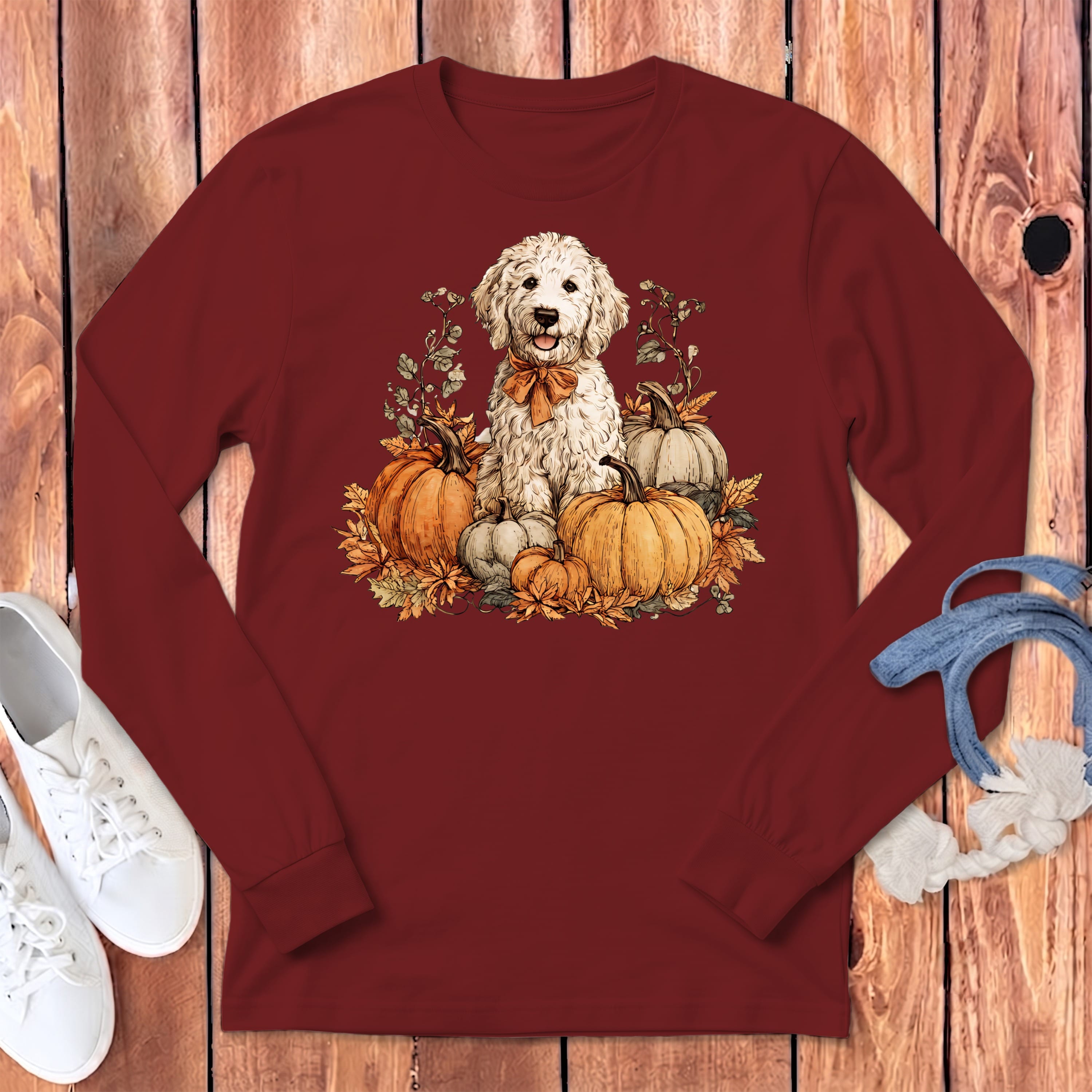 Maltipoo Pumpkin Time Long Sleeve T-Shirt in S / Cardinal by Puppy Jo