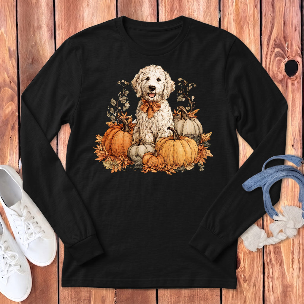 Maltipoo Pumpkin Time Long Sleeve T-Shirt in S / Dark Grey Heather by Puppy Jo