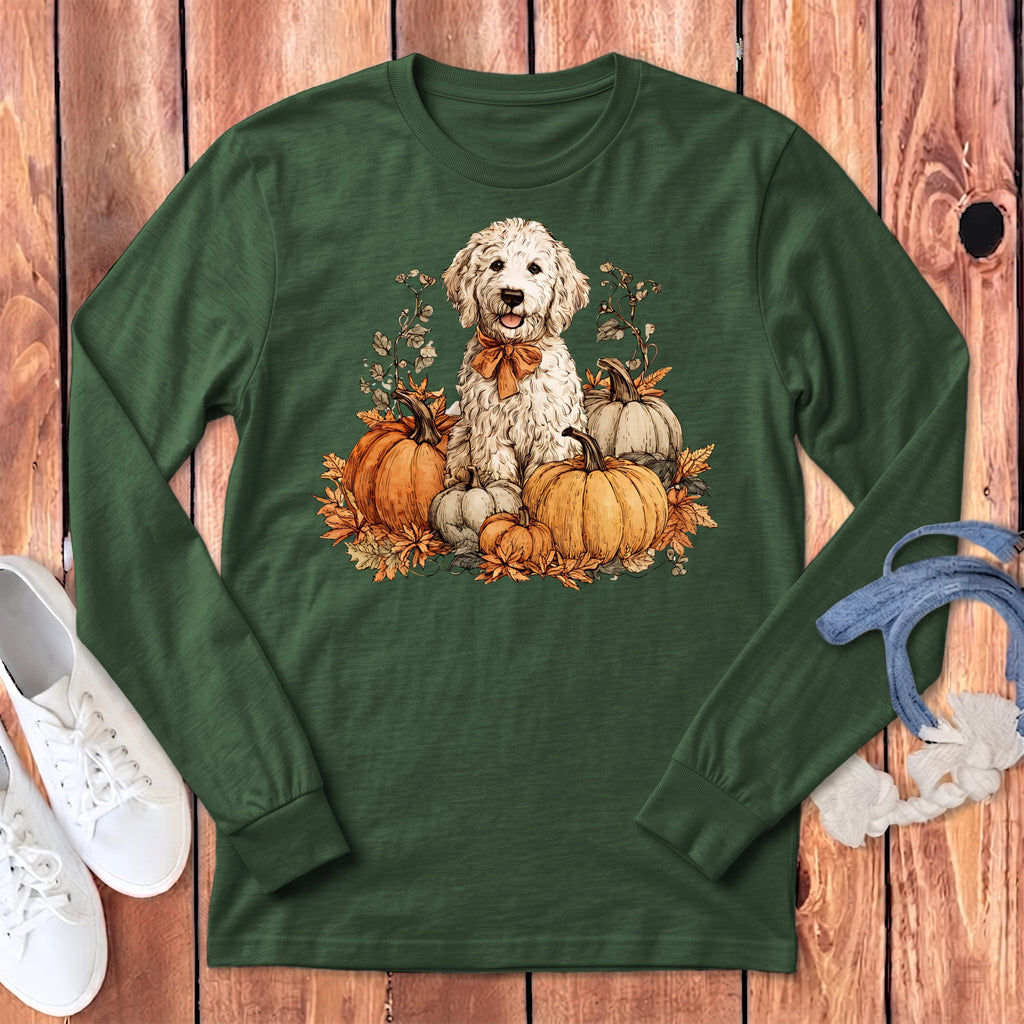 Maltipoo Pumpkin Time Long Sleeve T-Shirt in S / Heather Forest by Puppy Jo