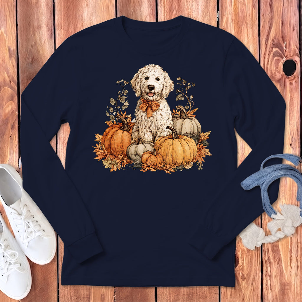Maltipoo Pumpkin Time Long Sleeve T-Shirt in S / Navy by Puppy Jo
