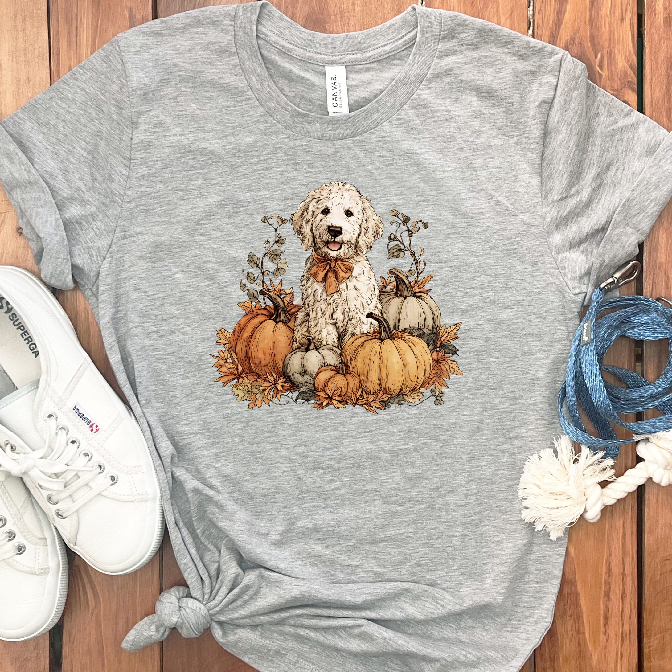 Maltipoo Pumpkin Time T-Shirt in Athletic Heather / S by Puppy Jo