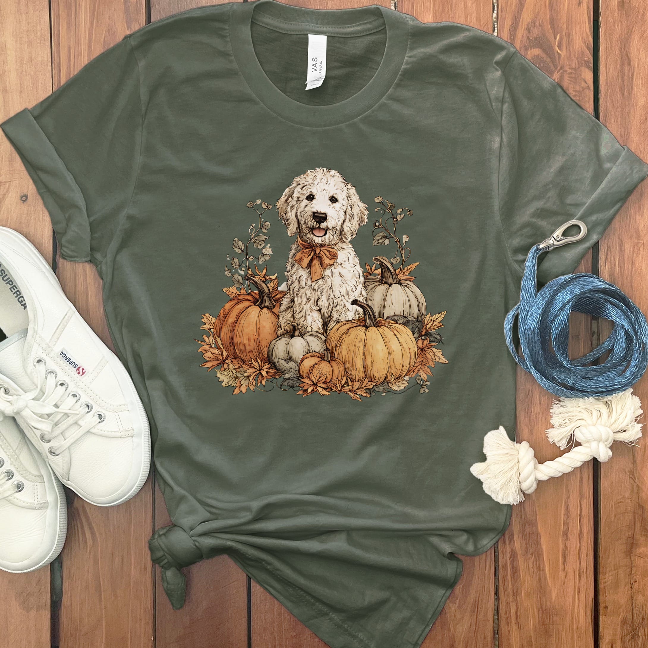 Maltipoo Pumpkin Time T-Shirt in Military Green / S by Puppy Jo