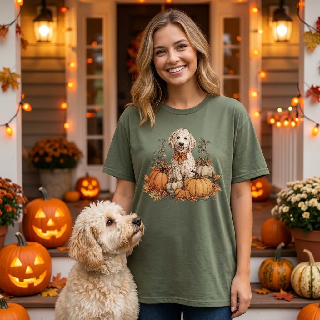 Maltipoo Pumpkin Time T-Shirt in by Puppy Jo