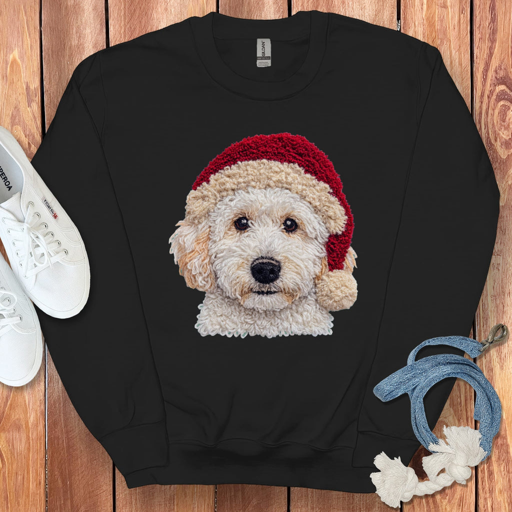 Maltipoo Santa Faux Yarn Sweatshirt in Black / S by Puppy Jo