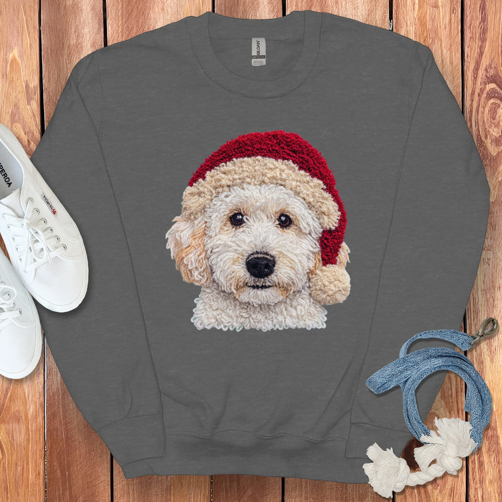 Maltipoo Santa Faux Yarn Sweatshirt in Dark Heather / S by Puppy Jo