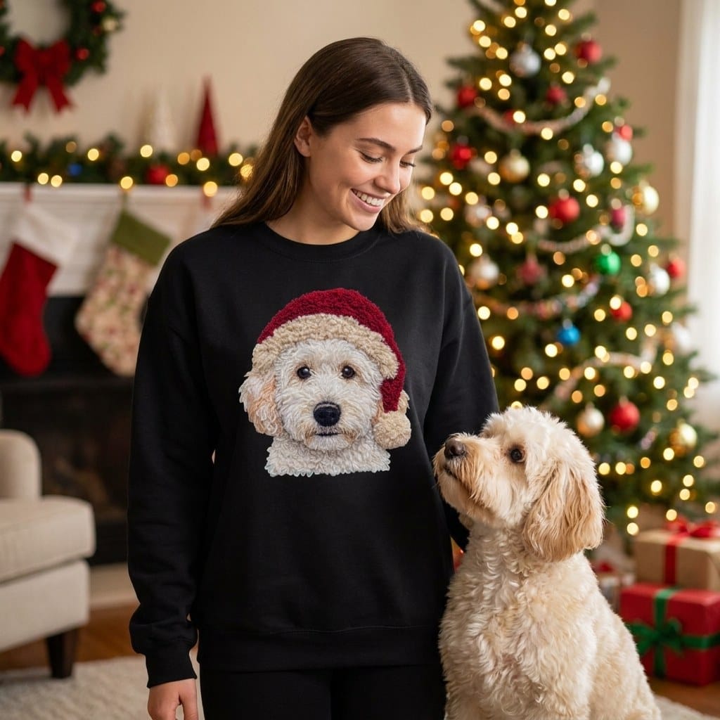 Maltipoo Santa Faux Yarn Sweatshirt in by Puppy Jo
