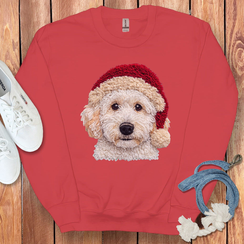 Maltipoo Santa Faux Yarn Sweatshirt in Red / S by Puppy Jo