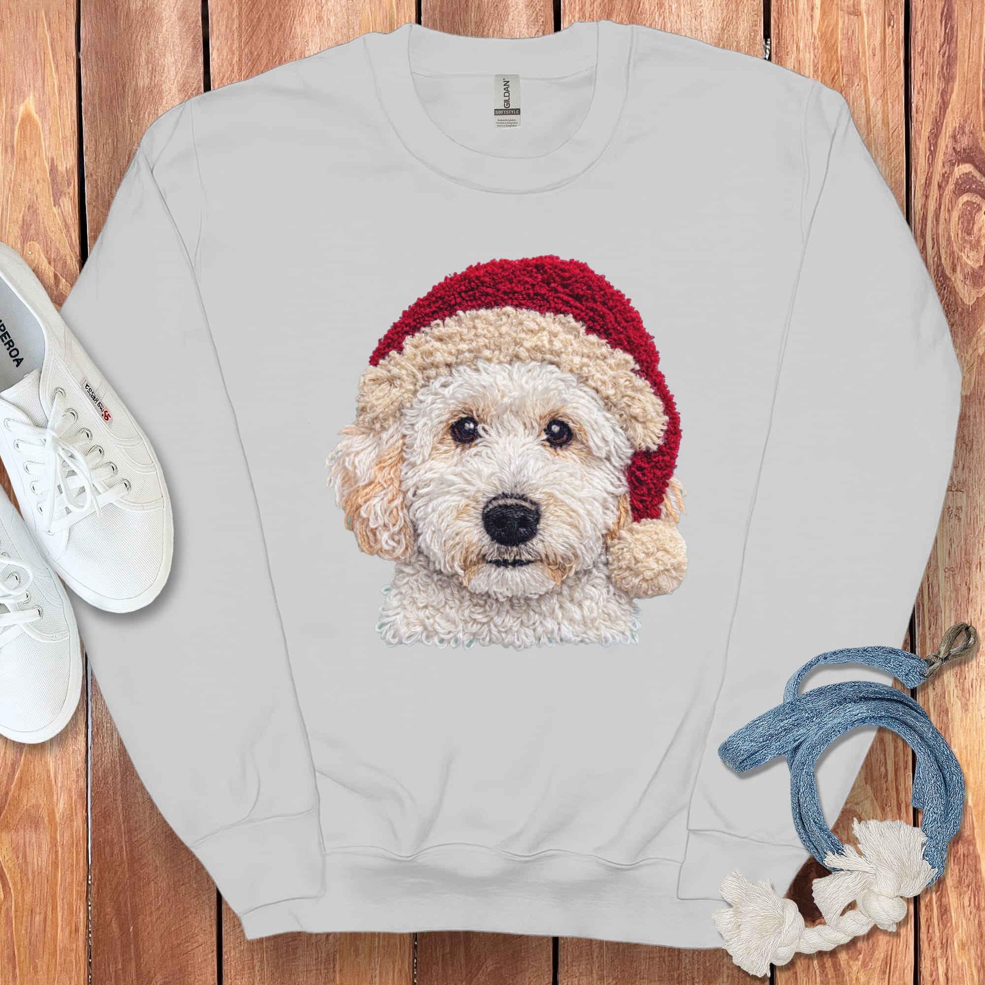 Maltipoo Santa Faux Yarn Sweatshirt in Sport Grey / S by Puppy Jo