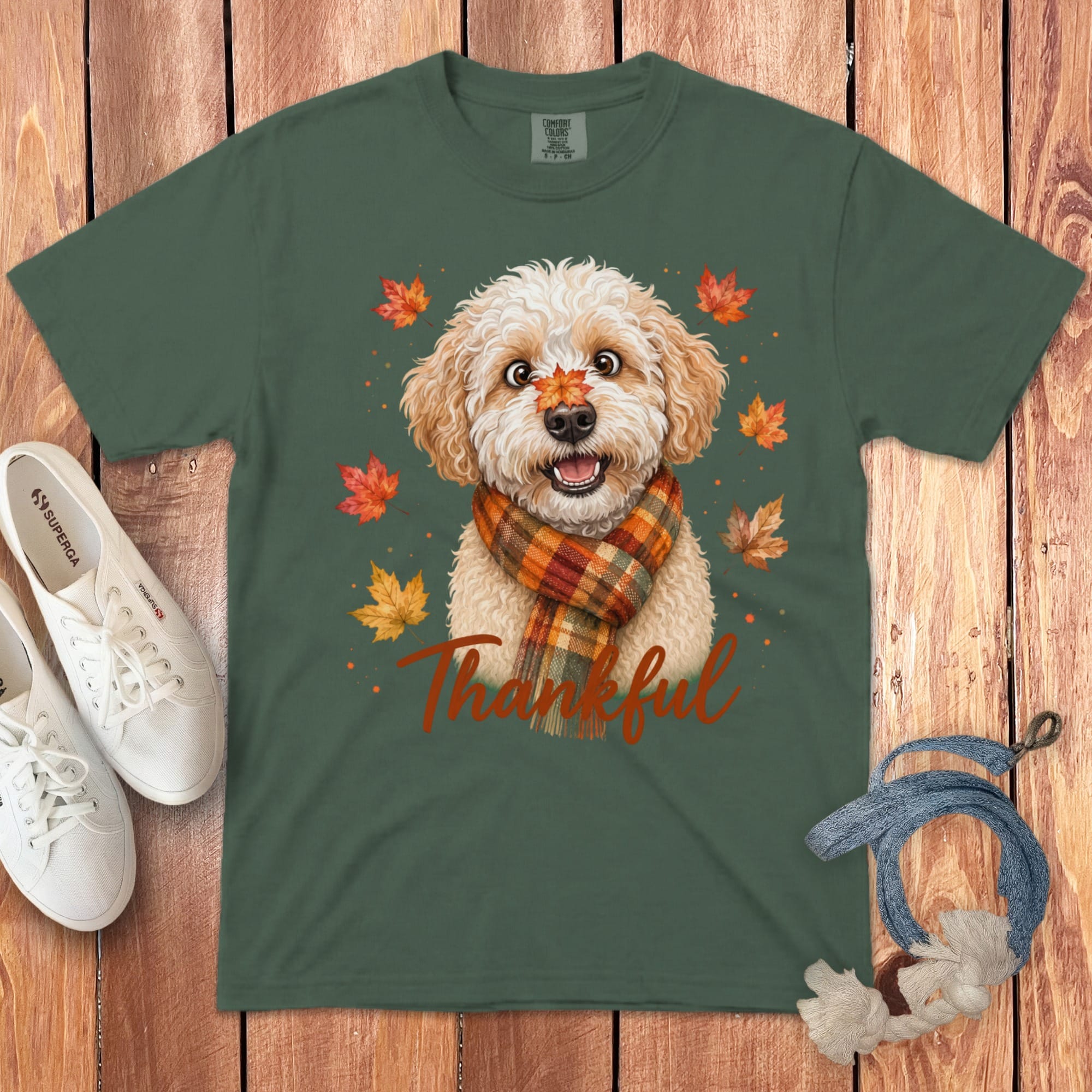 Maltipoo Thankful Signature T-Shirt in Blue Spruce / S by Puppy Jo