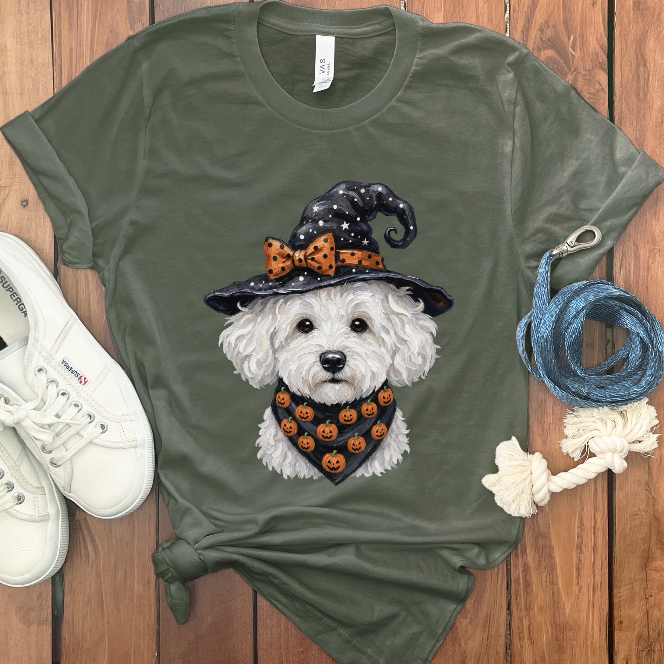Maltipoo Witch Hat T-Shirt in Military Green / S by MyDesigns
