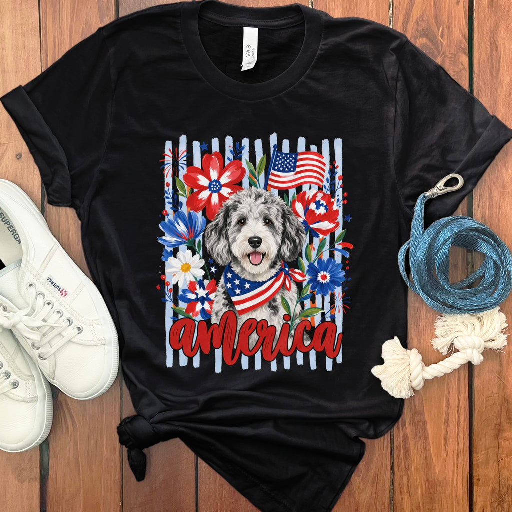 Merle Doodle America T-Shirt in Black / S by Puppy Jo