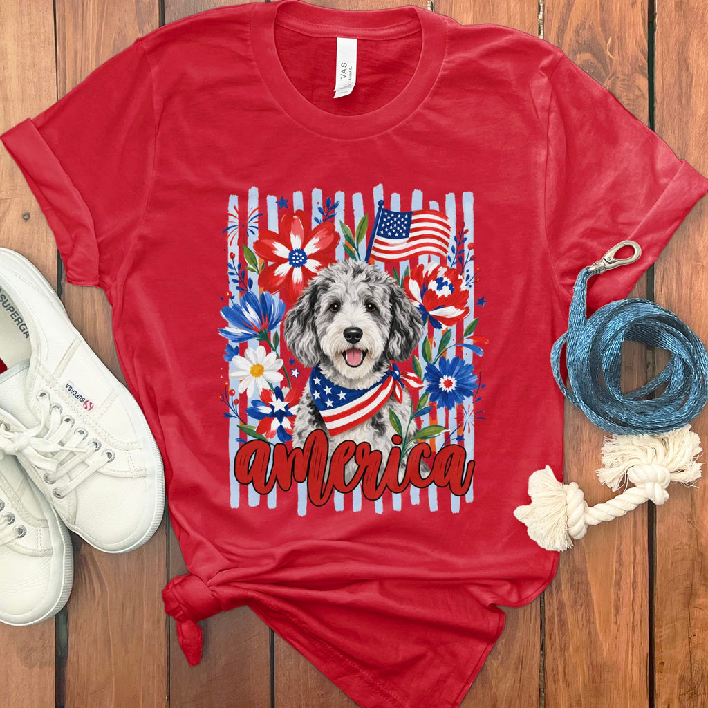 Merle Doodle America T-Shirt in Red / S by Puppy Jo