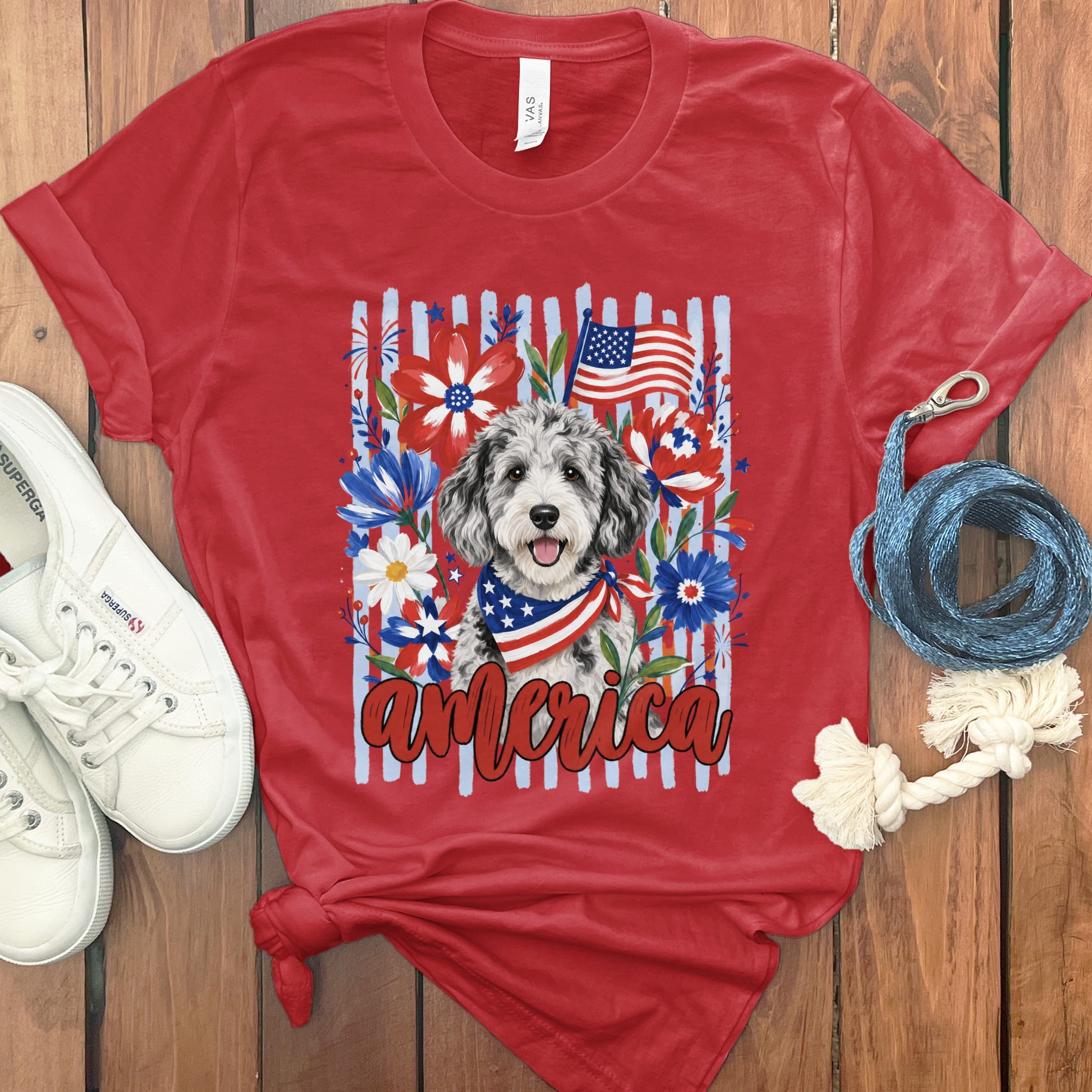 Merle Doodle America T-Shirt in Red / S by Puppy Jo
