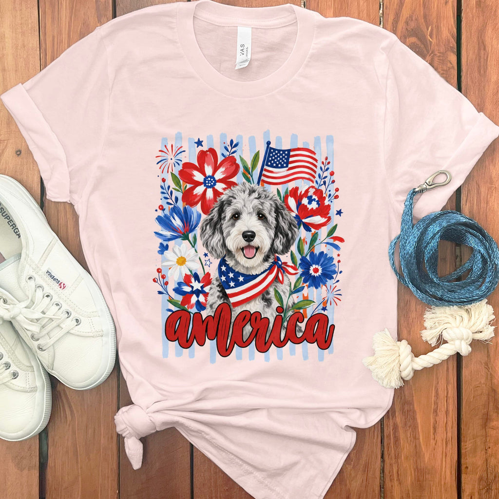 Merle Doodle America T-Shirt in Soft Pink / S by Puppy Jo