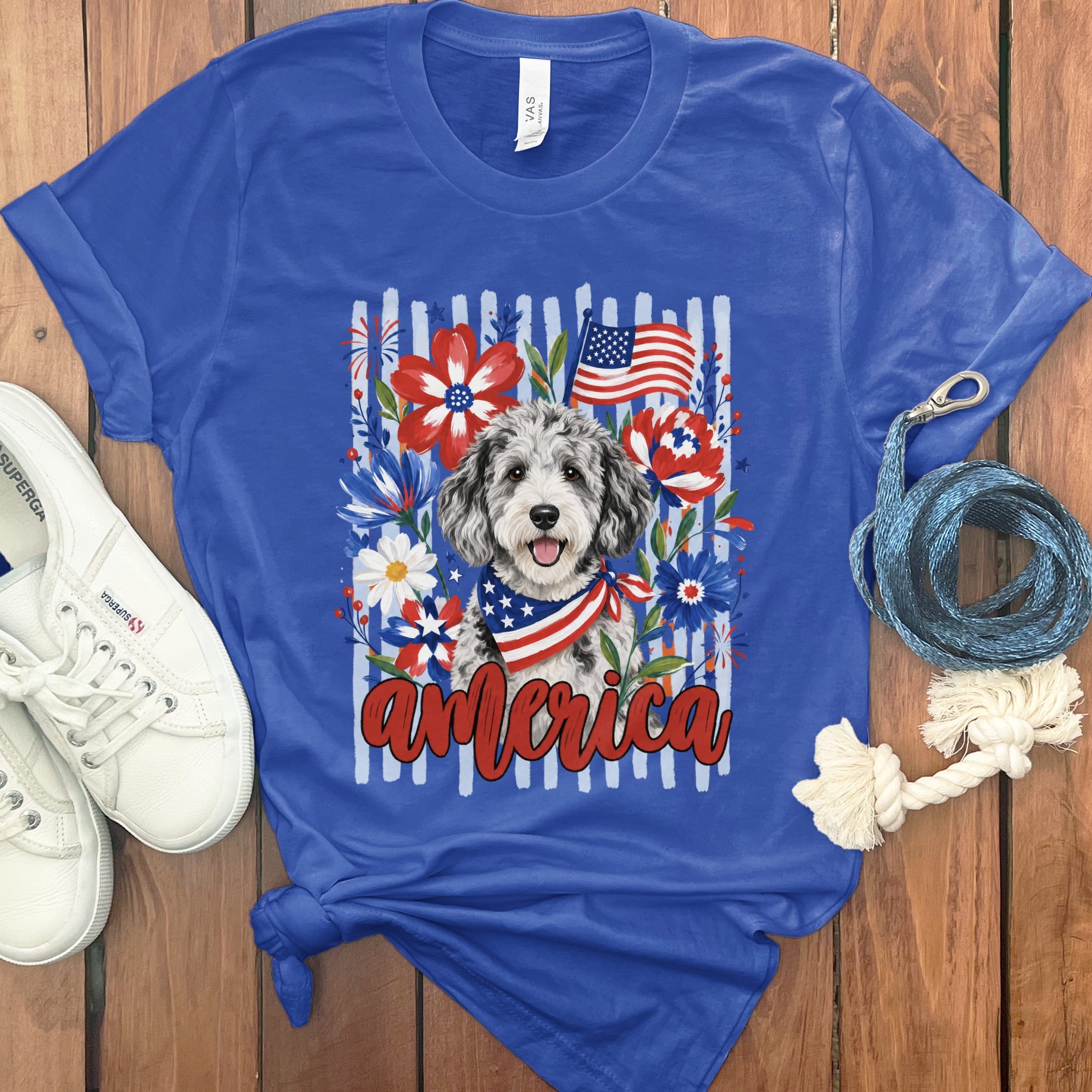 Merle Doodle America T-Shirt in True Royal / S by Puppy Jo