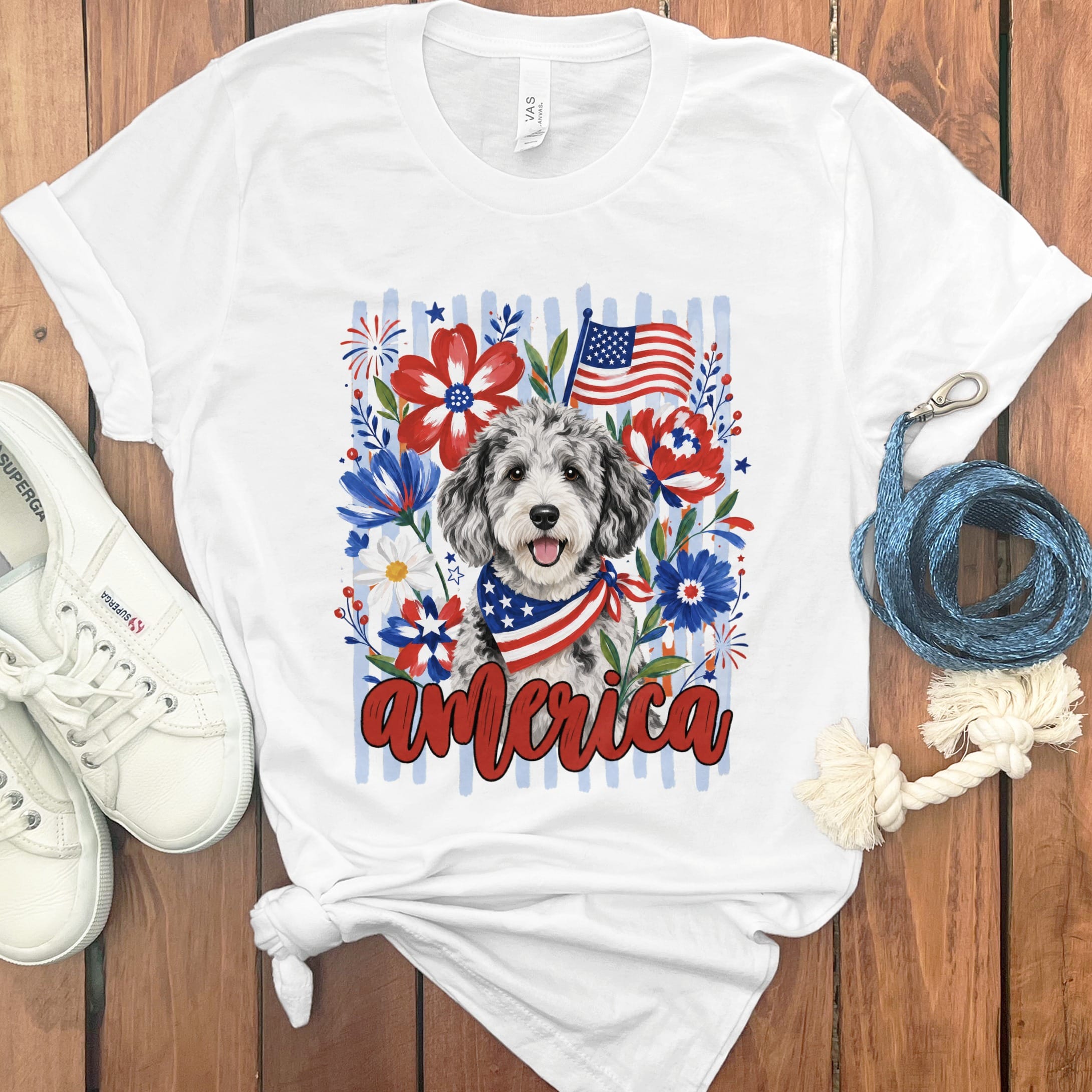 Merle Doodle America T-Shirt in White / S by Puppy Jo
