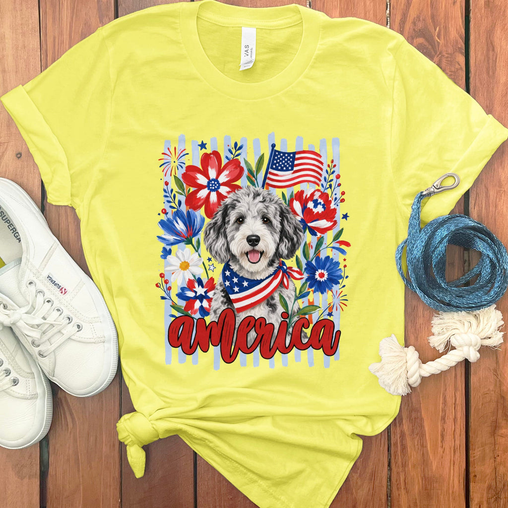 Merle Doodle America T-Shirt in Yellow / S by Puppy Jo