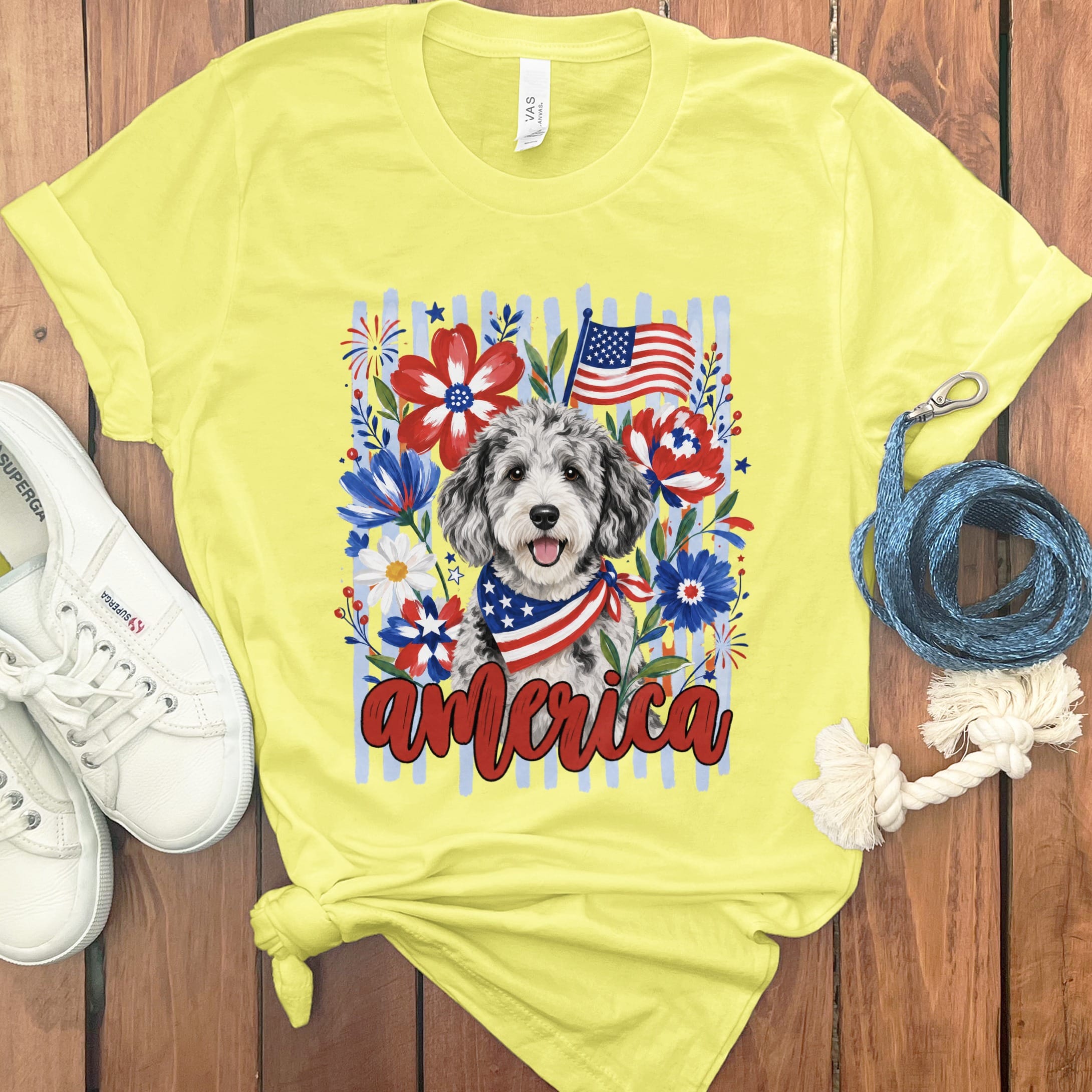 Merle Doodle America T-Shirt in Yellow / S by Puppy Jo