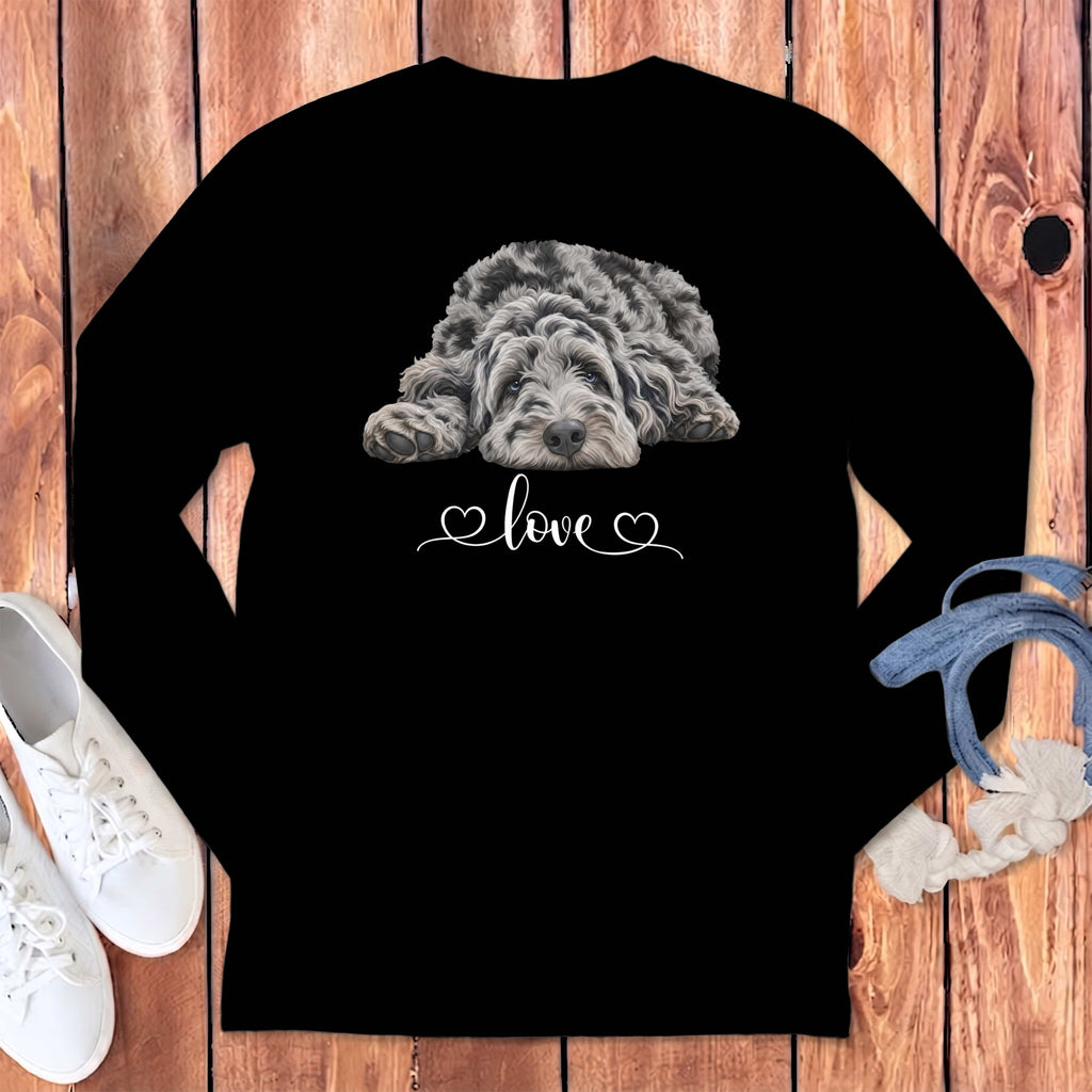 Merle Doodle Heart Long Sleeve T-Shirt in Black / S by Puppy Jo