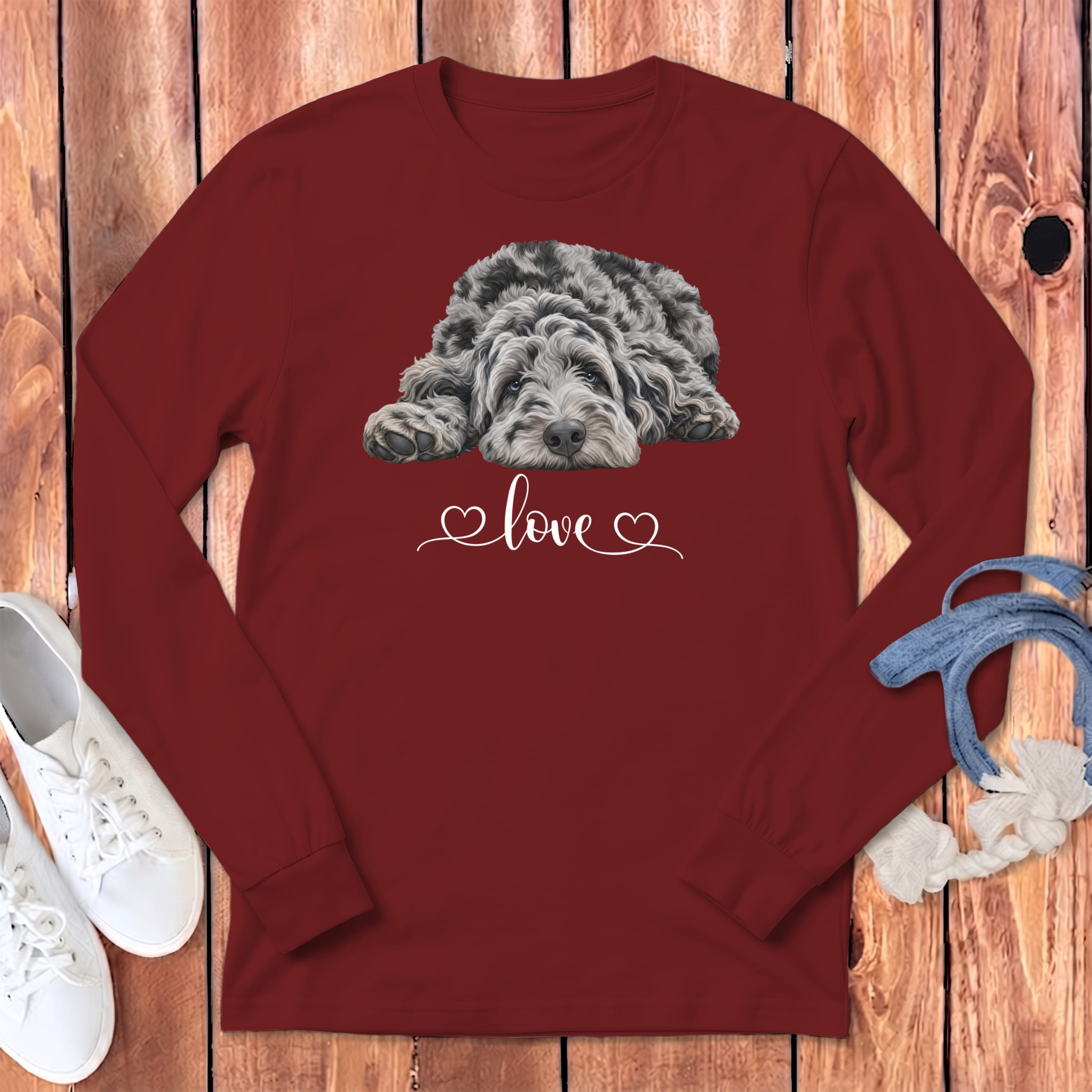 Merle Doodle Heart Long Sleeve T-Shirt in Cardinal / S by Puppy Jo