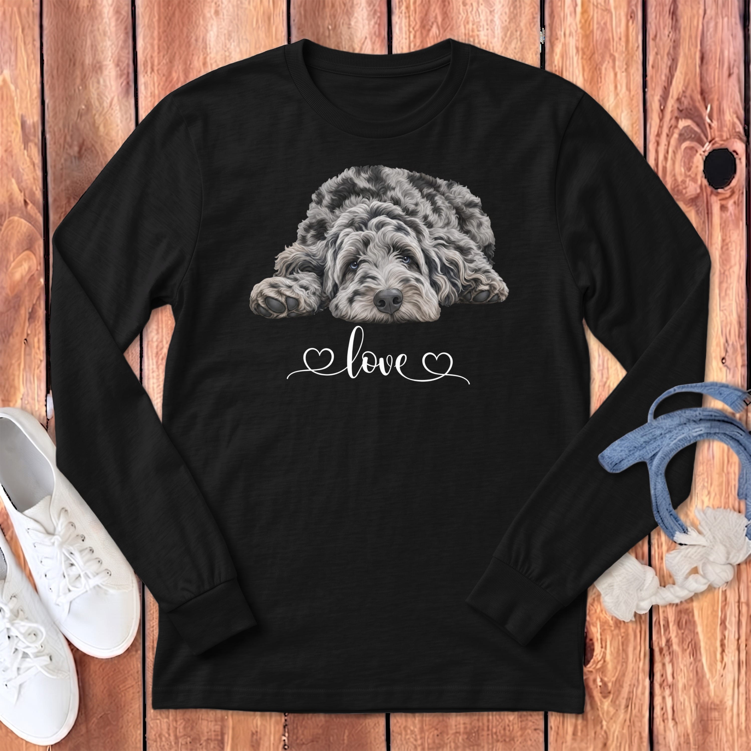 Merle Doodle Heart Long Sleeve T-Shirt in Dark Grey Heather / S by Puppy Jo