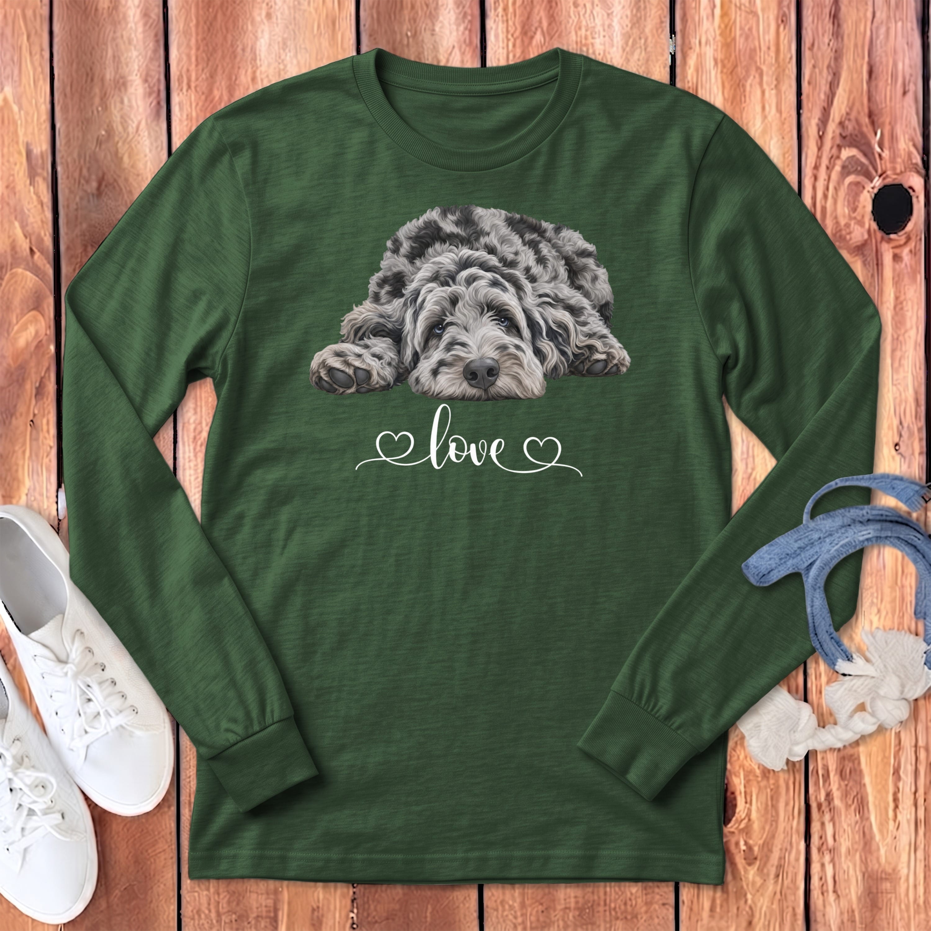 Merle Doodle Heart Long Sleeve T-Shirt in Heather Forest / S by Puppy Jo
