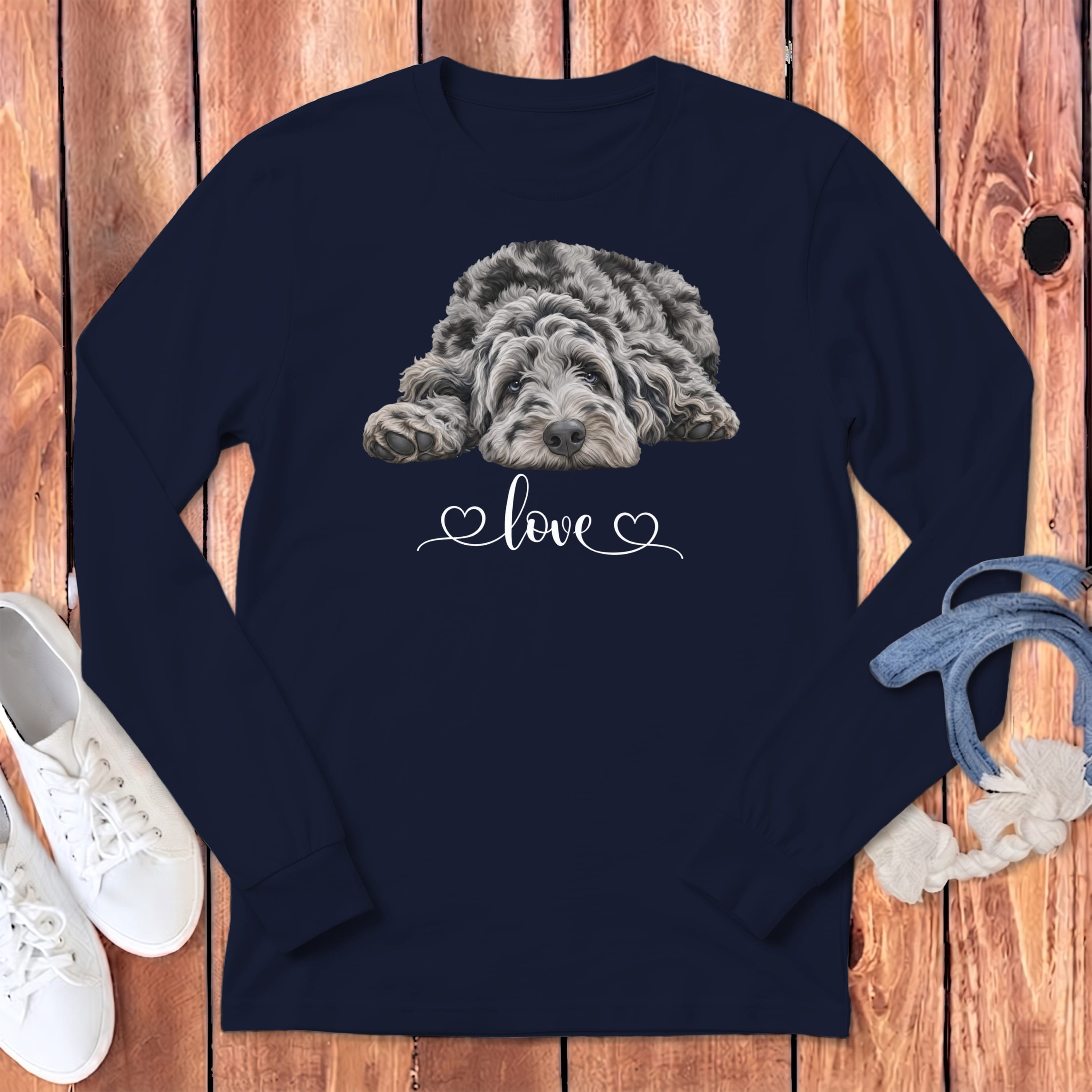 Merle Doodle Heart Long Sleeve T-Shirt in Navy / S by Puppy Jo