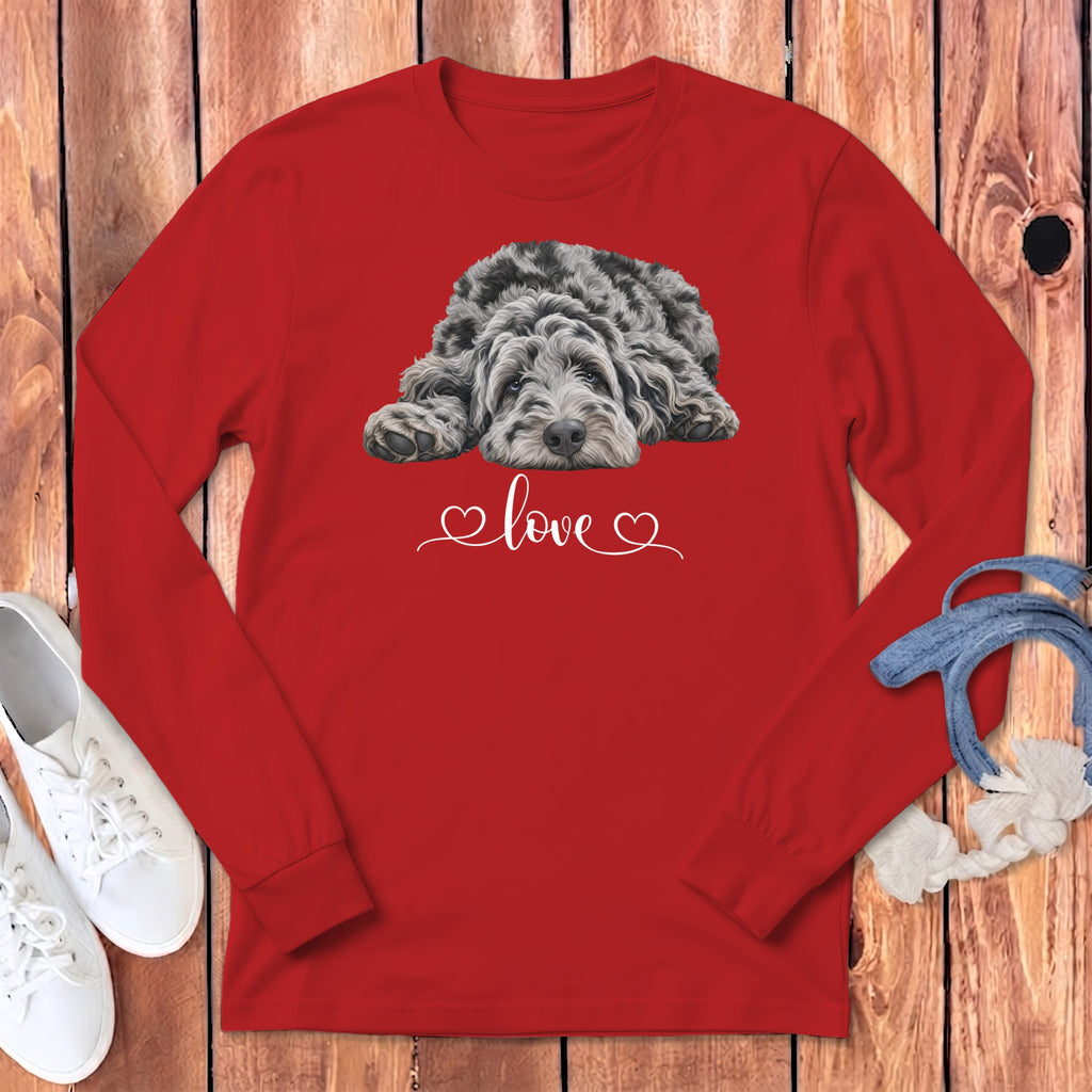 Merle Doodle Heart Long Sleeve T-Shirt in Red / S by Puppy Jo
