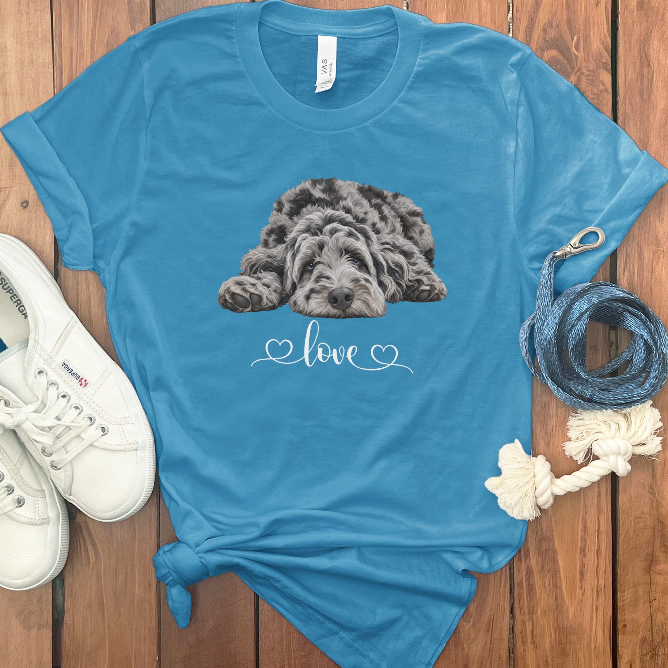 Merle Doodle Heart T-Shirt in Aqua / M by Puppy Jo