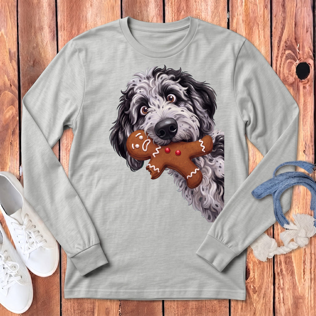 Merle Goldendoodle Cookie Thief Long Sleeve T-Shirt in Athletic Heather / S by Puppy Jo
