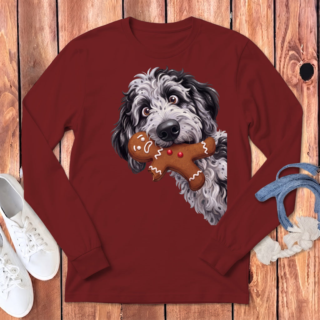 Merle Goldendoodle Cookie Thief Long Sleeve T-Shirt in Cardinal / S by Puppy Jo
