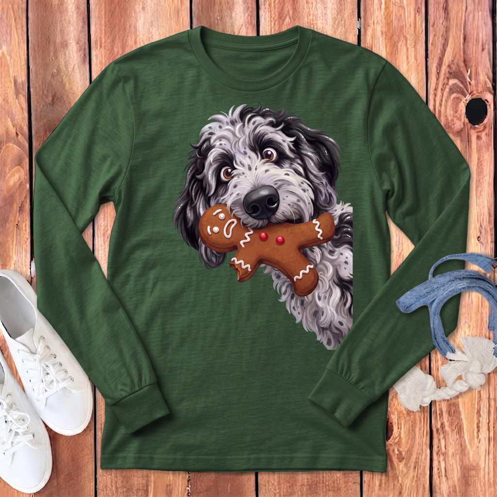 Merle Goldendoodle Cookie Thief Long Sleeve T-Shirt in Heather Forest / S by Puppy Jo