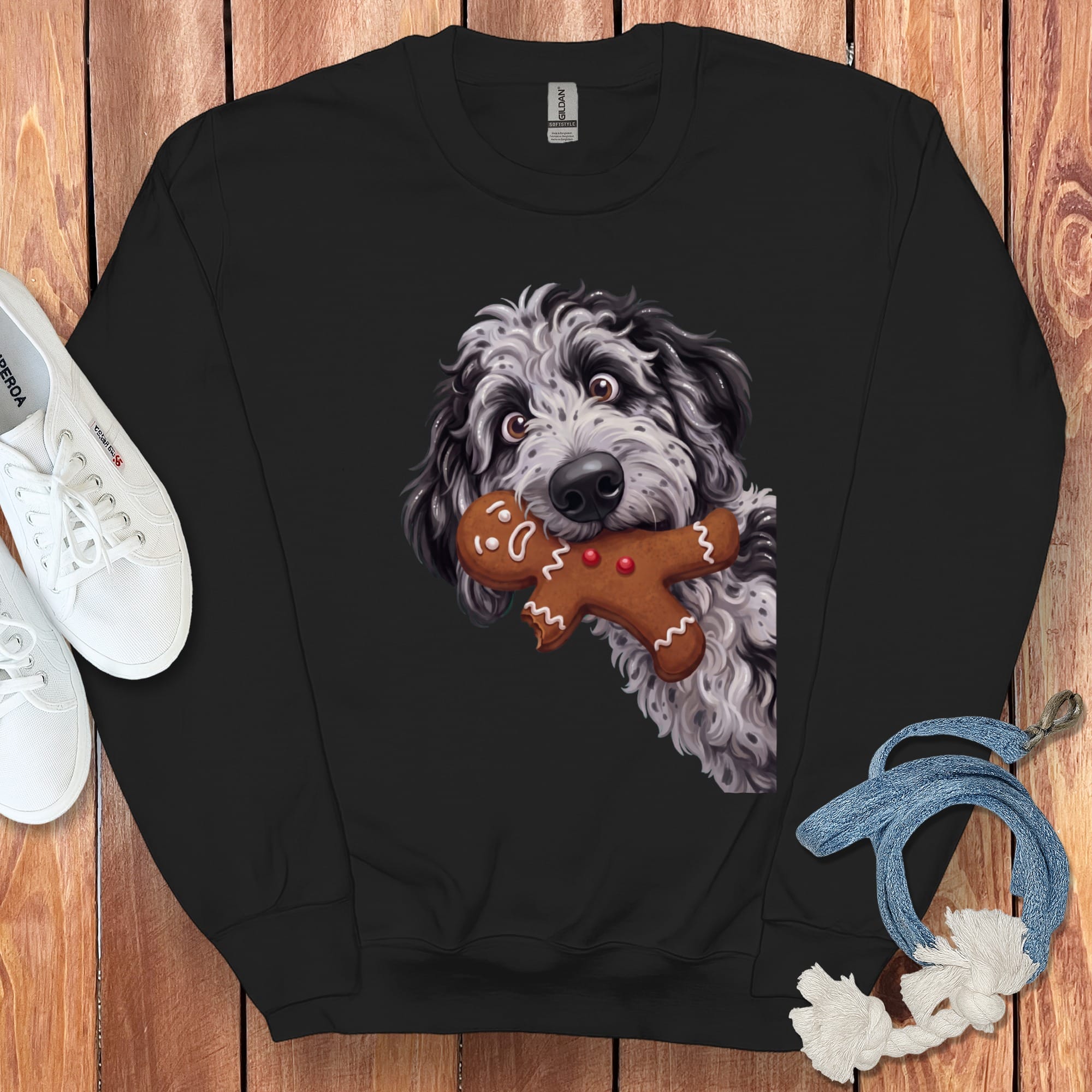 Merle Goldendoodle Cookie Thief Sweatshirt in Black / S by Puppy Jo