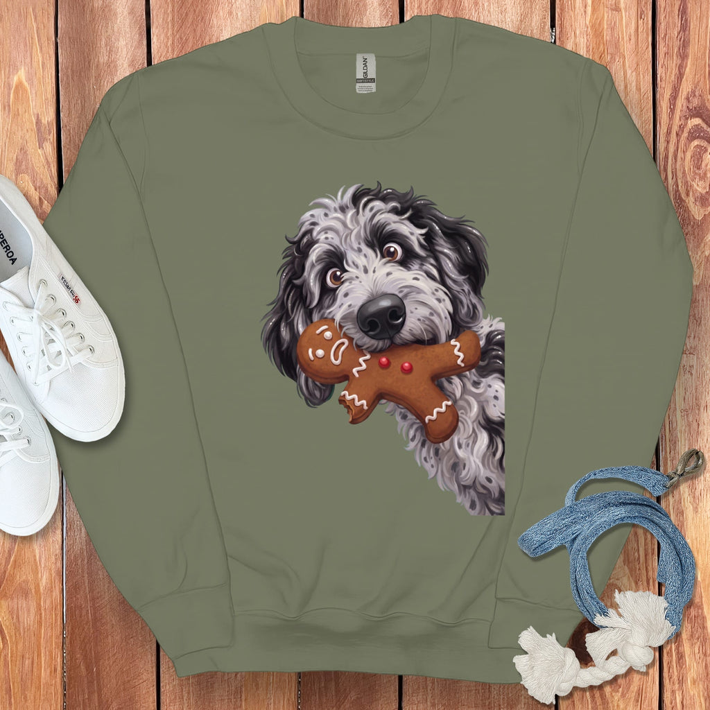 Merle Goldendoodle Cookie Thief Sweatshirt in Military Green / S by Puppy Jo